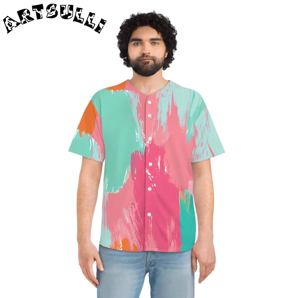 JAKKOUTTHEBXX Preppy Pixel Bloom Men’s Baseball Jersey (AOP)
