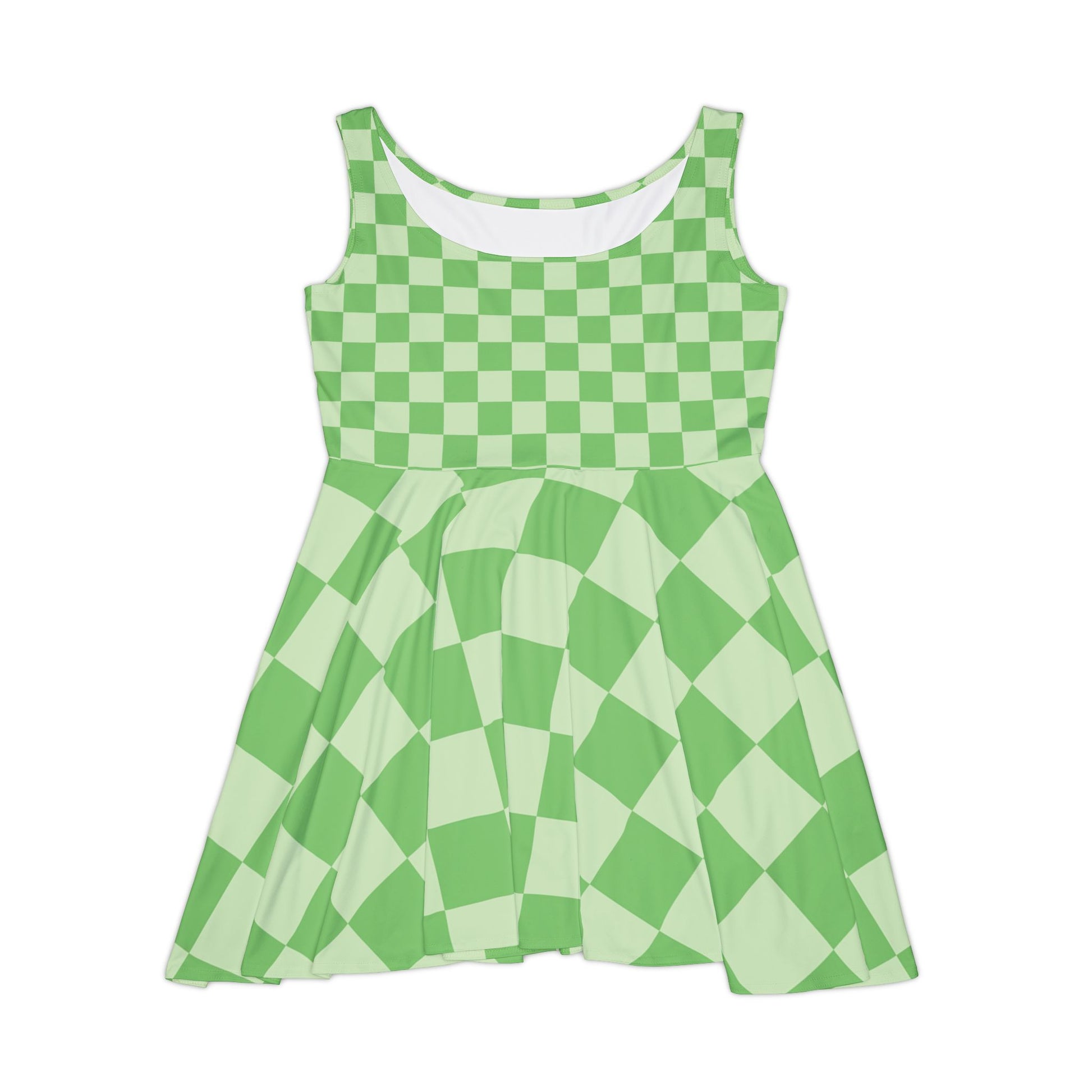 Checkerboard Green Women's Skater Dress (AOP), Artsulli - Art is Long, Life is Short, All Over Prints, Size, XS, , , , , 51151898559336774460