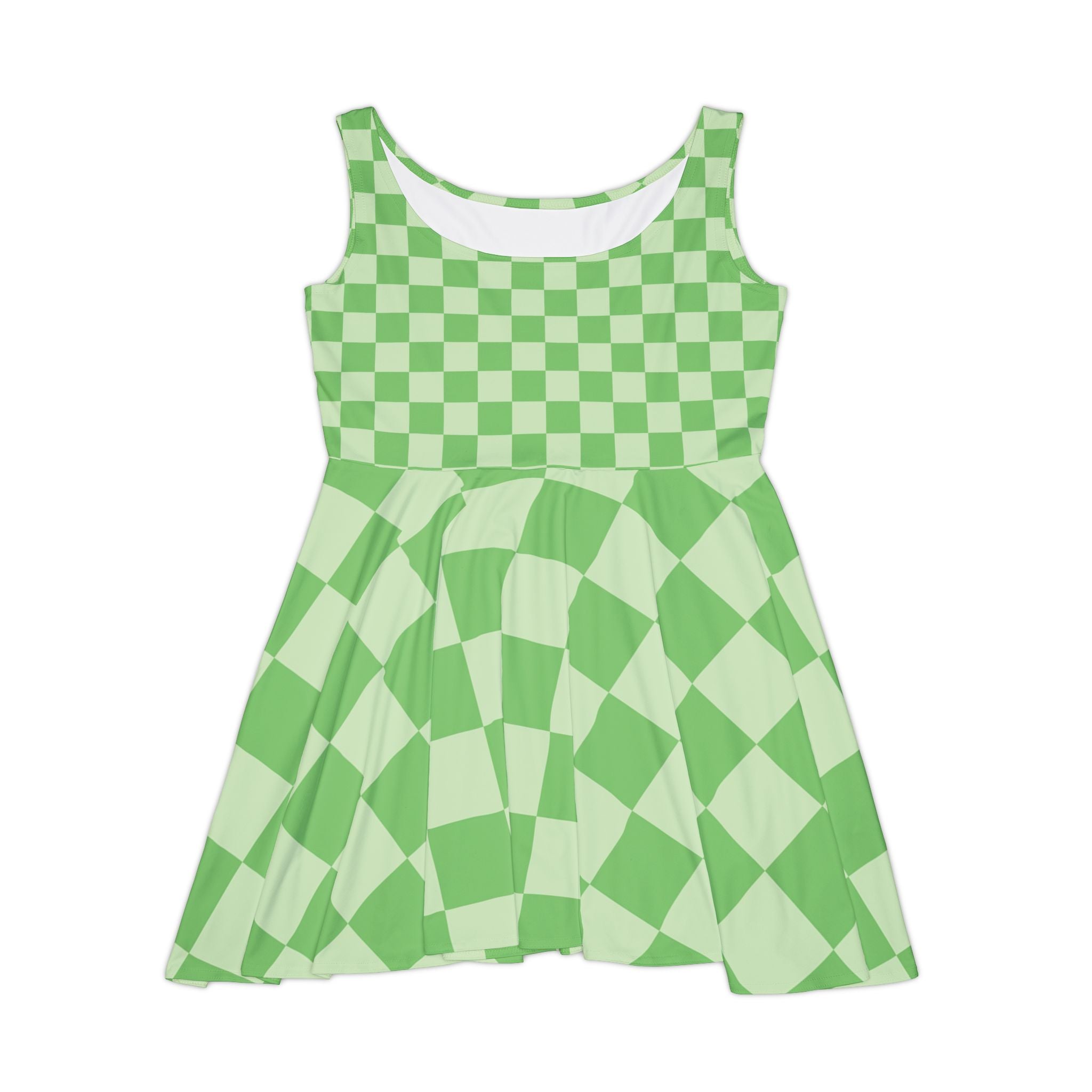Checkerboard Green Women's Skater Dress (AOP), Artsulli - Art is Long, Life is Short, All Over Prints, Size, XS, , , , , 51151898559336774460