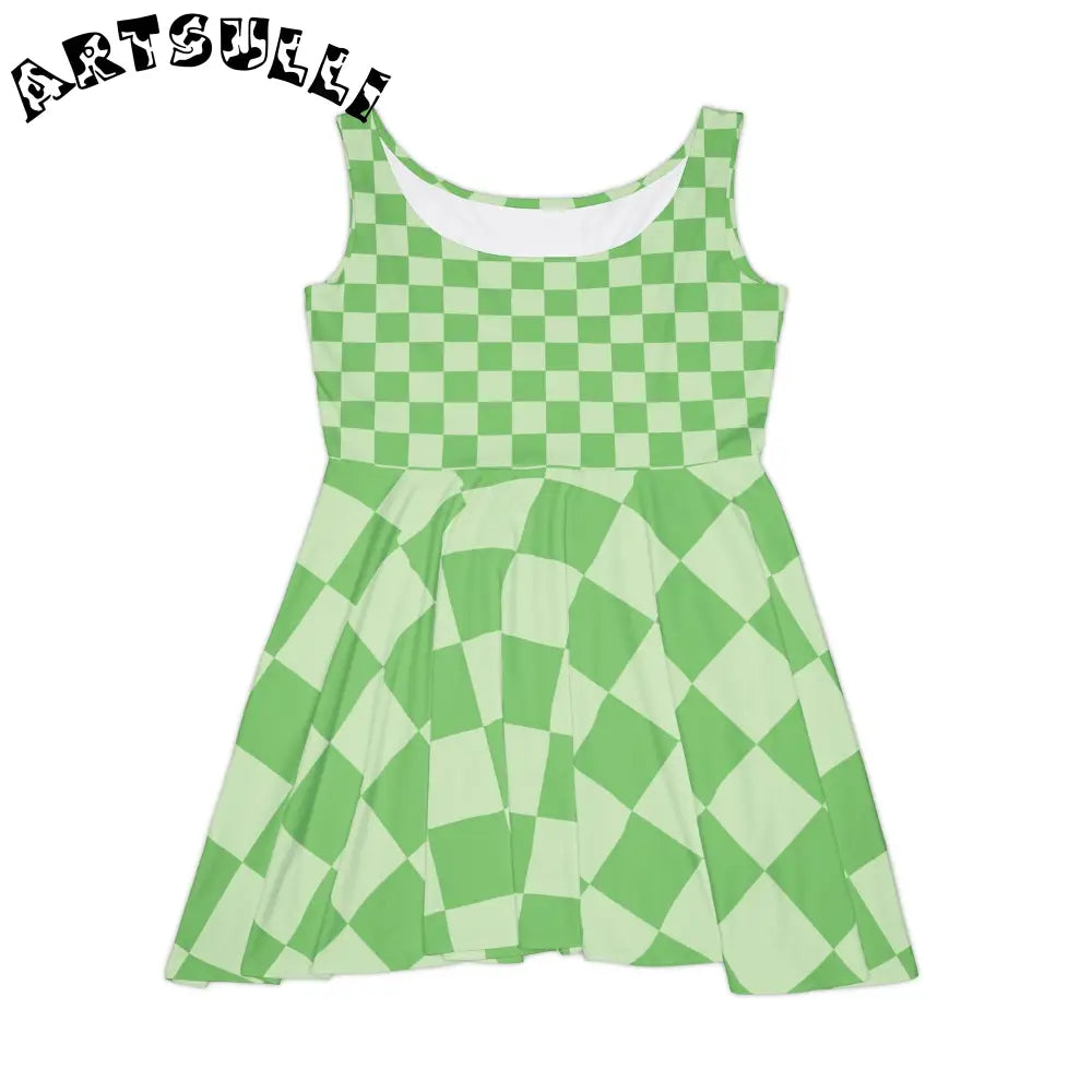 JAKKOUTTHEBXX Checkerboard Green Women’s Skater Dress (AOP)