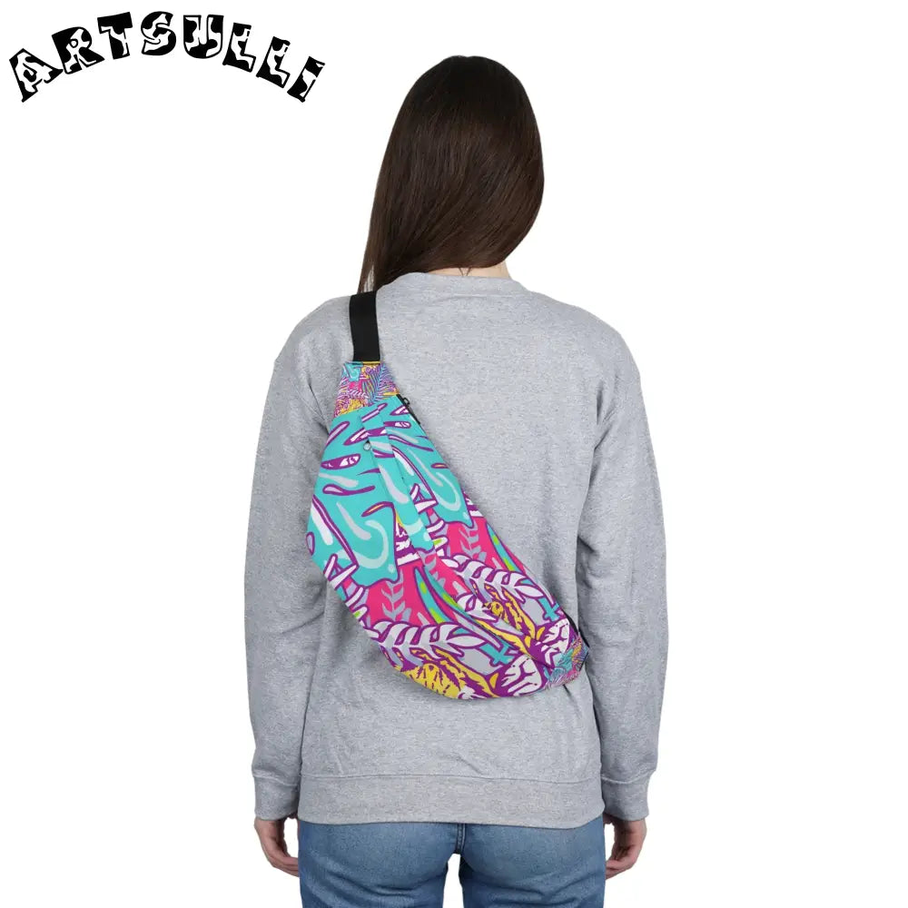JAKKOUTTHEBXX Tropical Floral Tigers Torquise and Purple Large Fanny