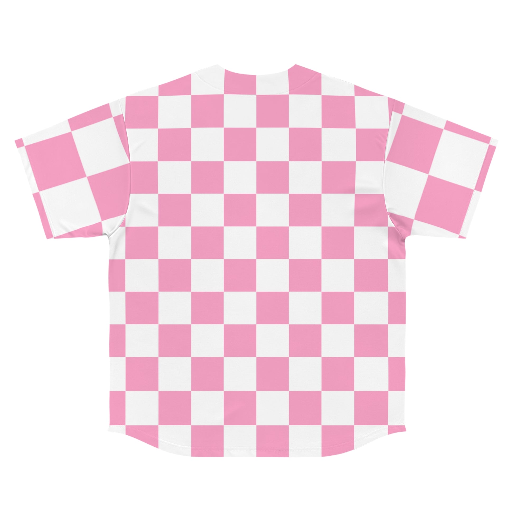 Checkerboard Hot Pink and White Men's Baseball Jersey (AOP), Artsulli - Art is Long, Life is Short, All Over Prints, , , , , , , 
