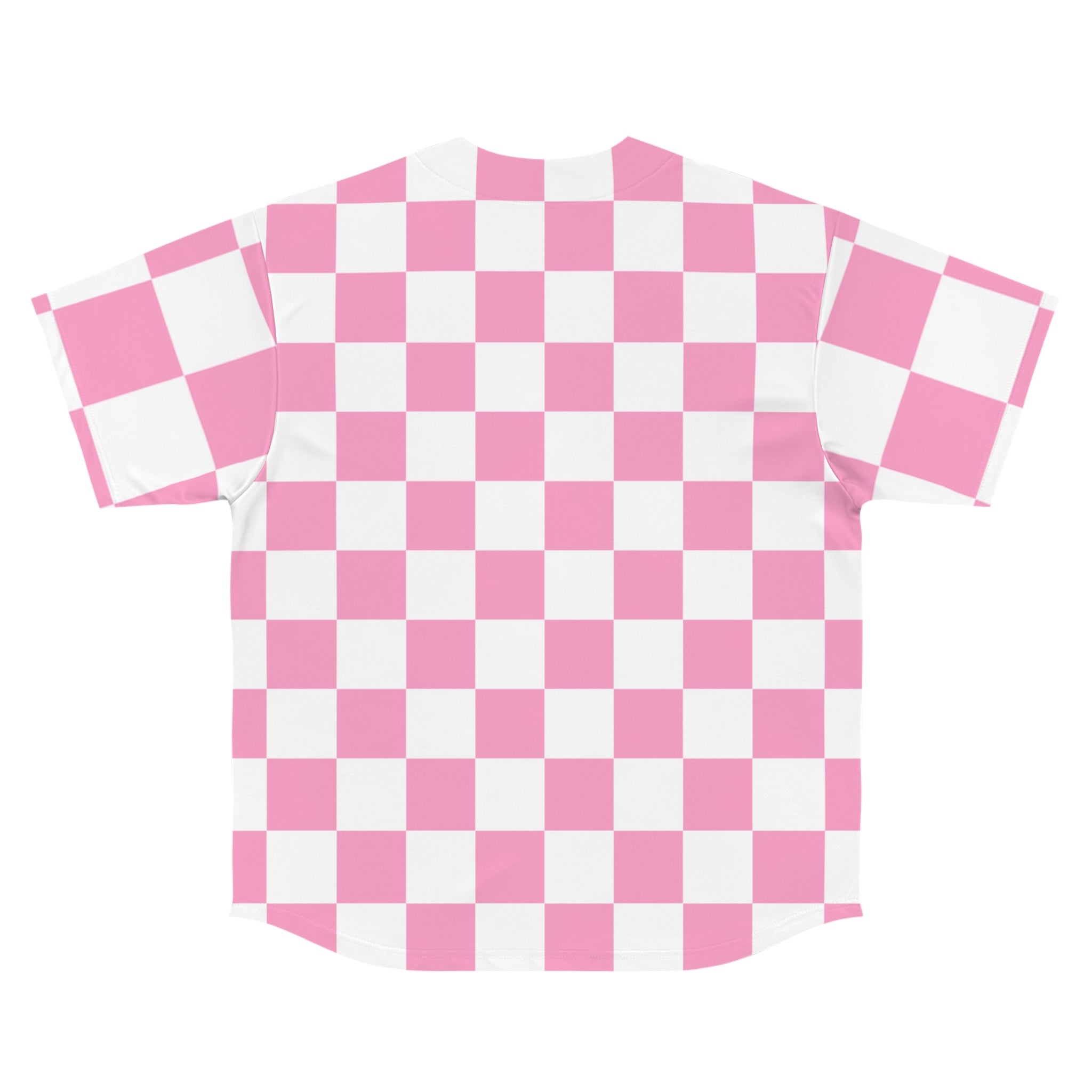 Checkerboard Hot Pink and White Men's Baseball Jersey (AOP), Artsulli - Art is Long, Life is Short, All Over Prints, , , , , , , 
