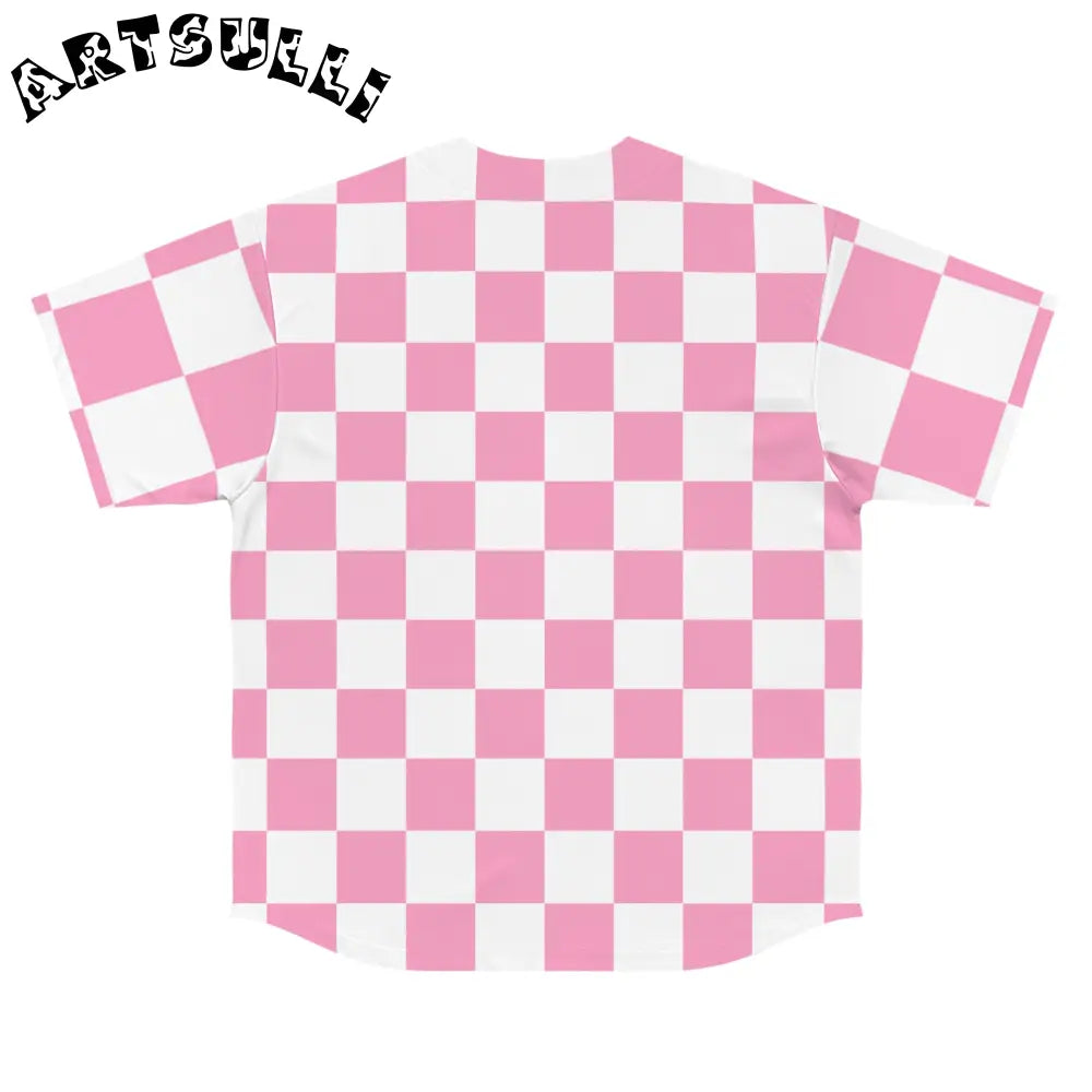 JAKKOUTTHEBXX Checkerboard Hot Pink and White Men’s Baseball Jersey