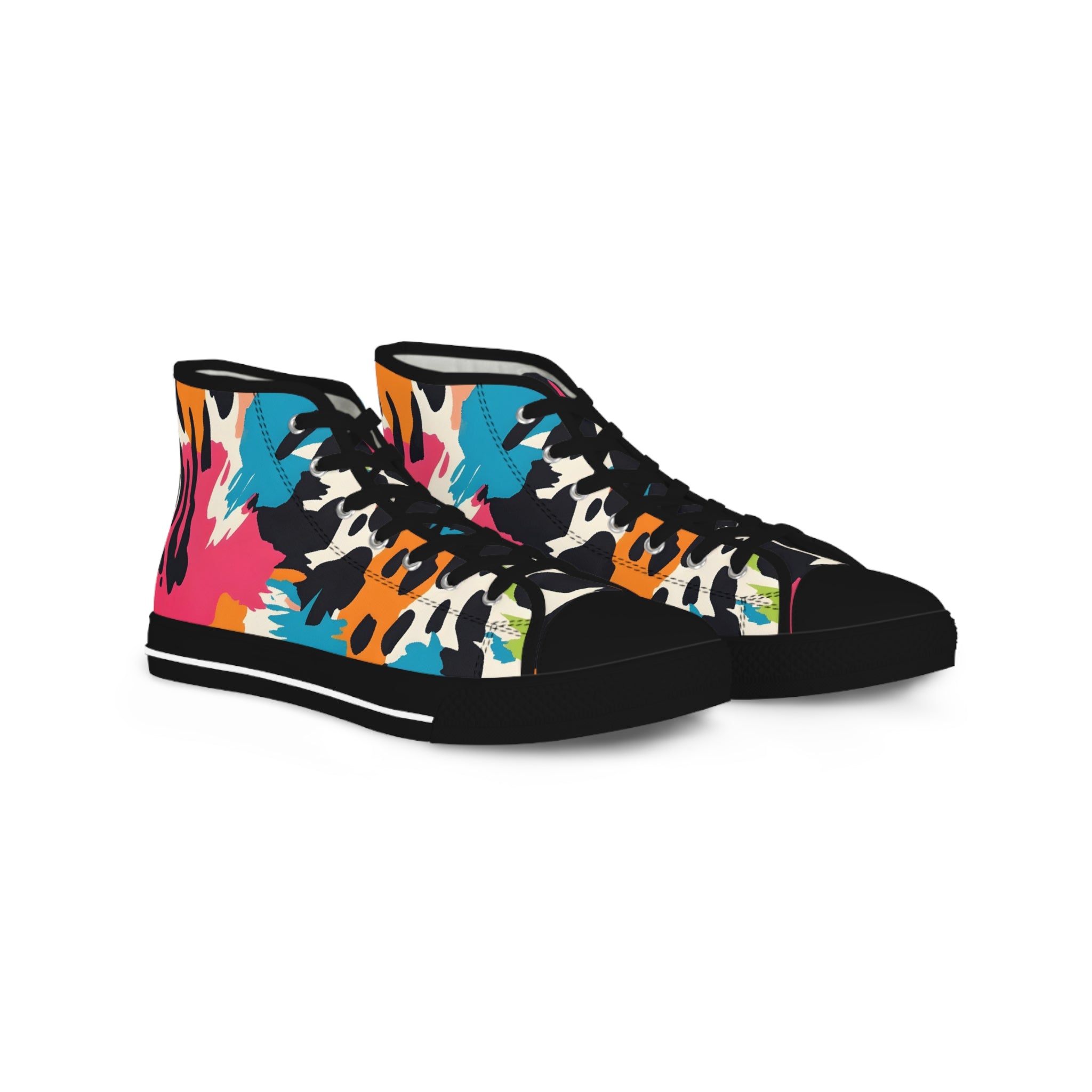 Wild Brush Strokes x Animal Print Multi-Color Men's High Top Sneakers, Artsulli - Art is Long, Life is Short, Shoes, Size, US 5, Color, Black sole, , , 21308148116184370682