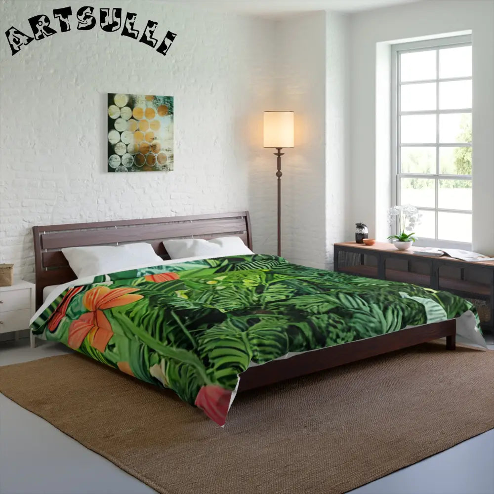JAKKOUTTHEBXX Art Printed Tropical Foliage Blanket with Green Leaves