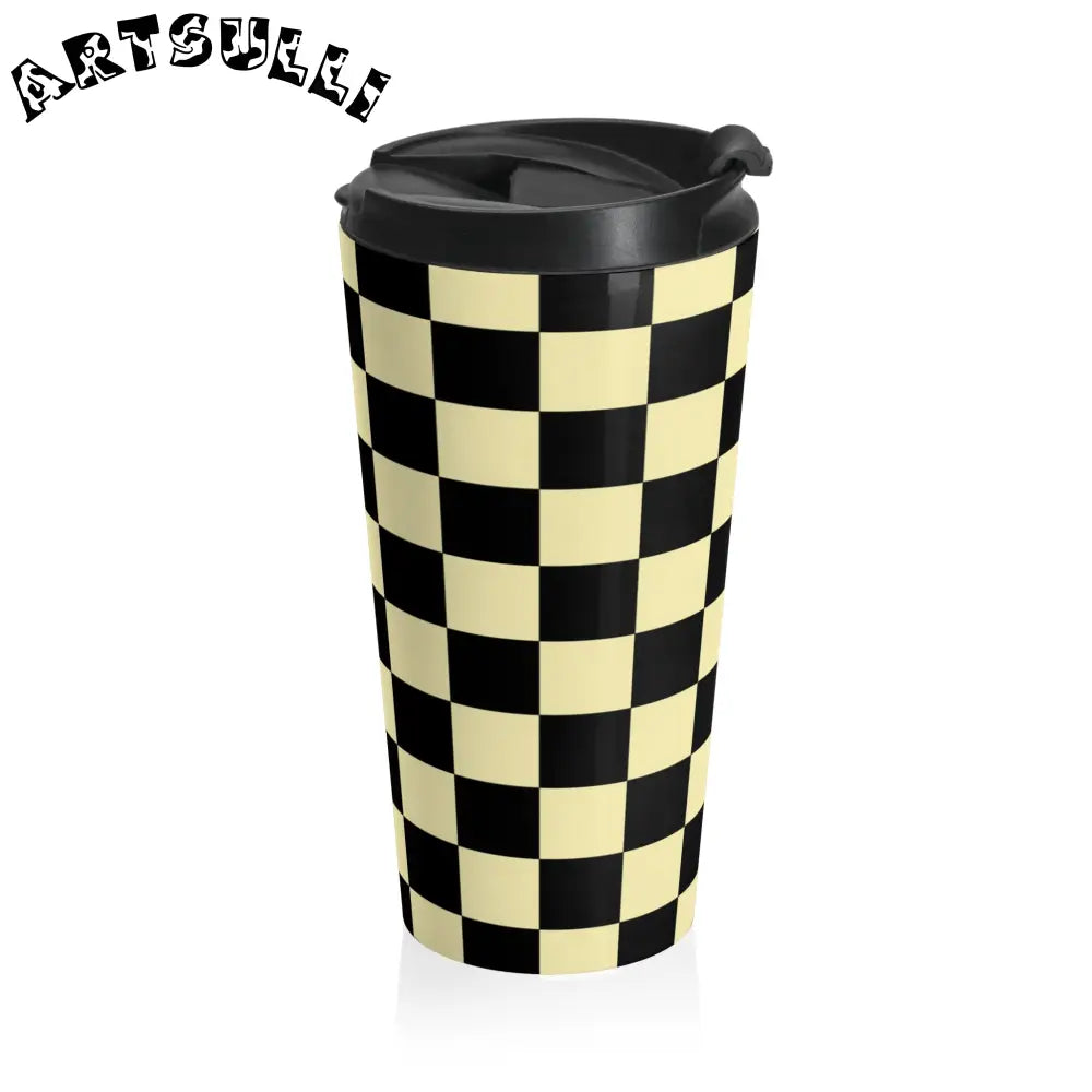 JAKKOUTTHEBXX Checkerboard Black and Yellow Stainless Steel Travel