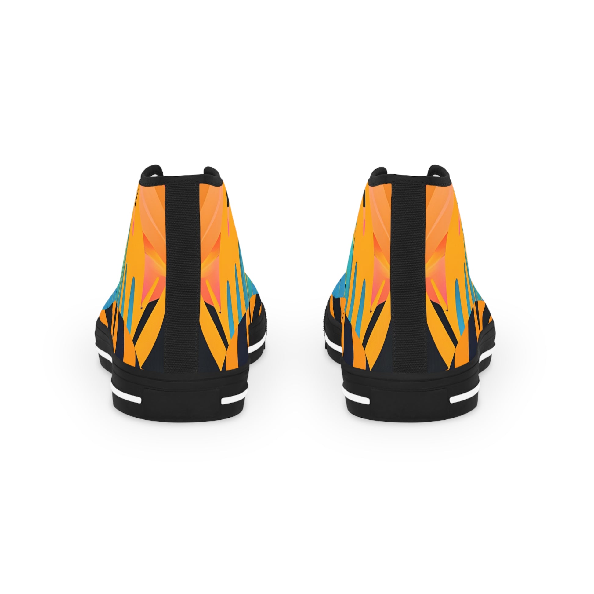 Palm Leaves x Tiger Stripes Orange and Blue Men's High Top Sneakers, Artsulli - Art is Long, Life is Short, Shoes, , , , , , , 