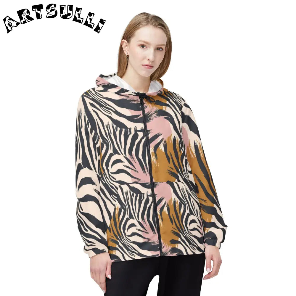 JAKKOUTTHEBXX Pink Brown Zebra Print Windbreaker Jacket 2025