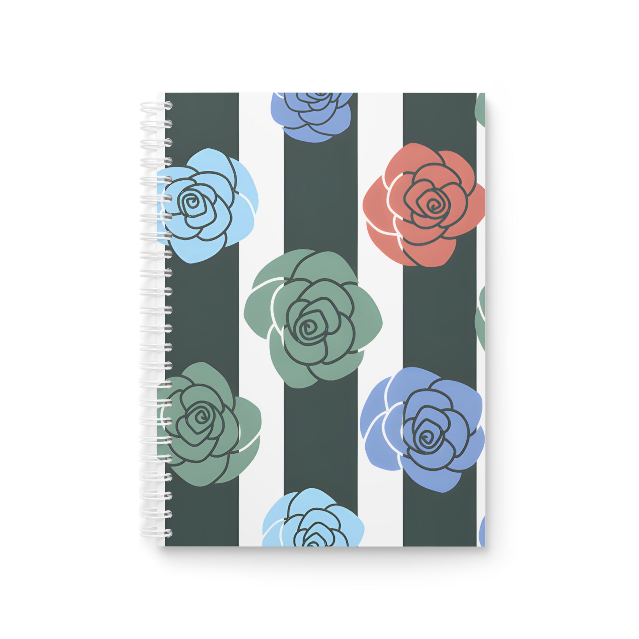 Stripes x Roses Black and White Spiral Notebook, Artsulli - Art is Long, Life is Short, Paper products, Size, One Size, , , , , 11747354092548