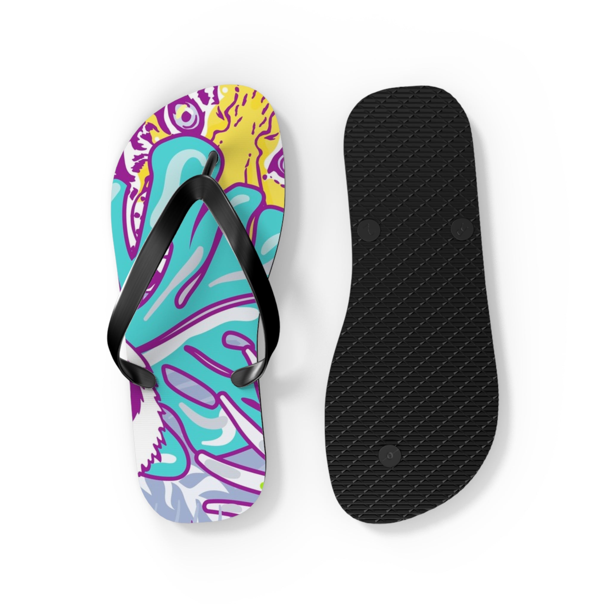 Tropical Floral Tigers Torquise and Purple Flip Flops, Artsulli - Art is Long, Life is Short, Shoes, , , , , , , 