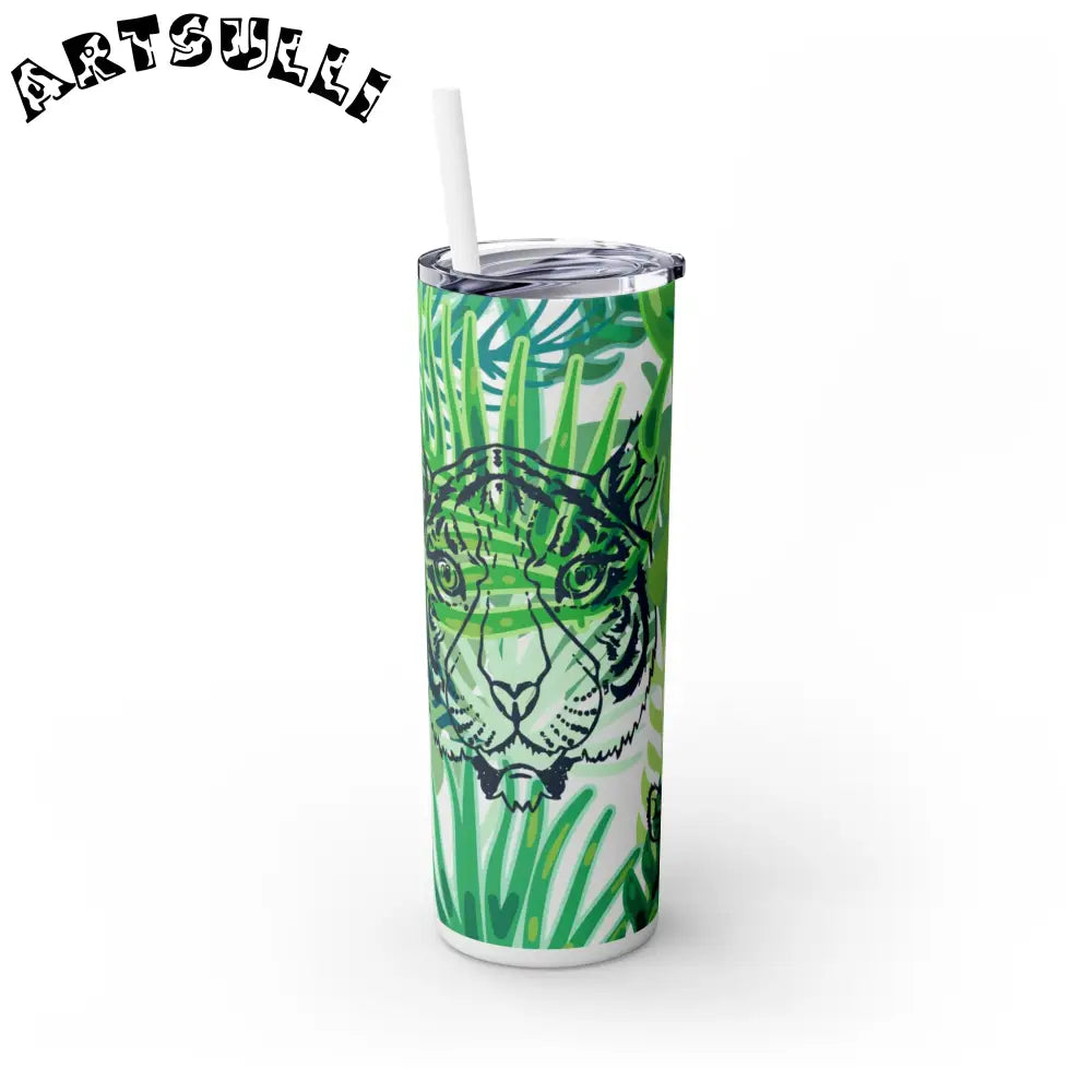 JAKKOUTTHEBXX Tropical Jungle Tigers Green Skinny Tumbler with Straw