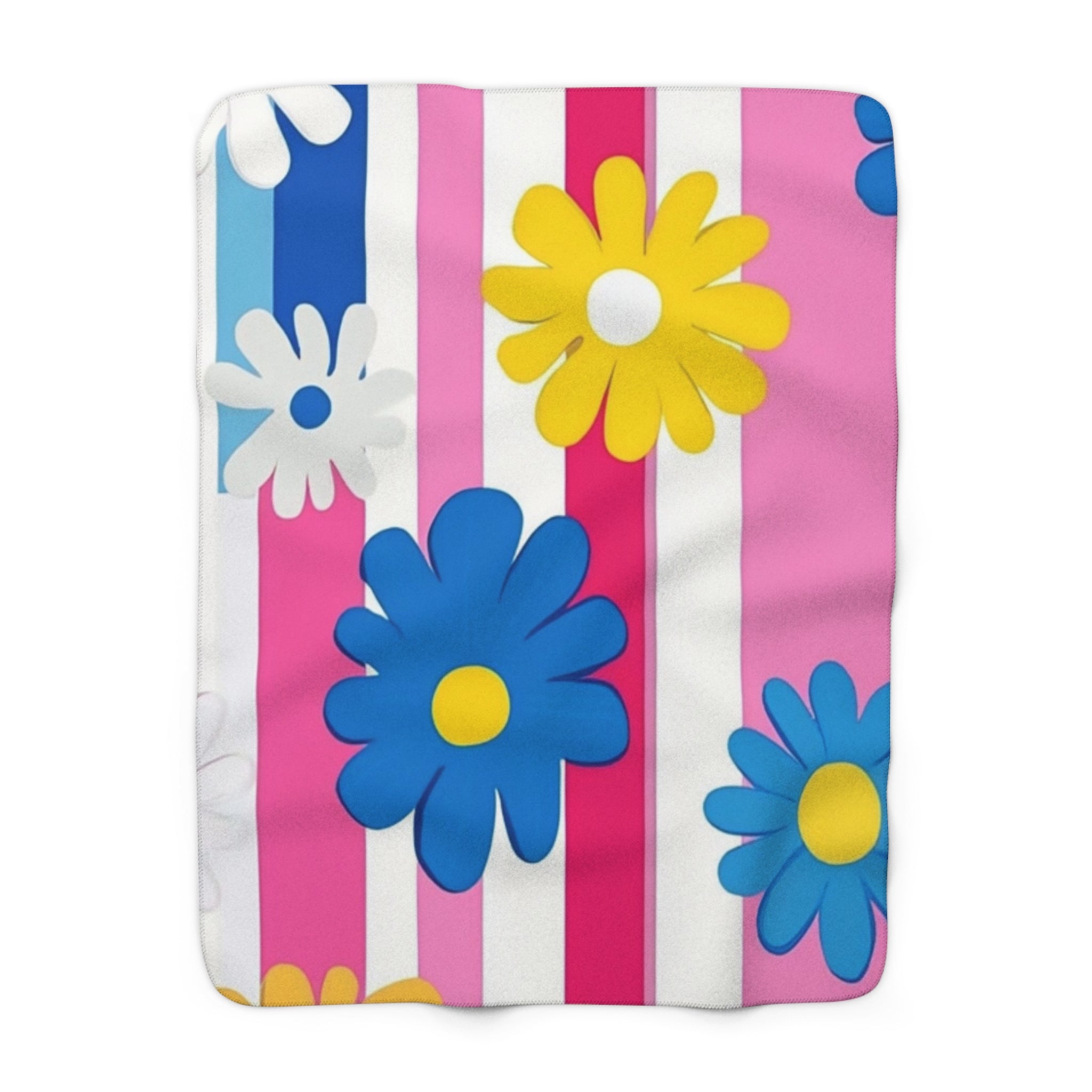Flowers x Stripes Multi-Color Sherpa Fleece Blanket, Artsulli - Art is Long, Life is Short, Home Decor, Size, 50" × 60", , , , , 56296310614079