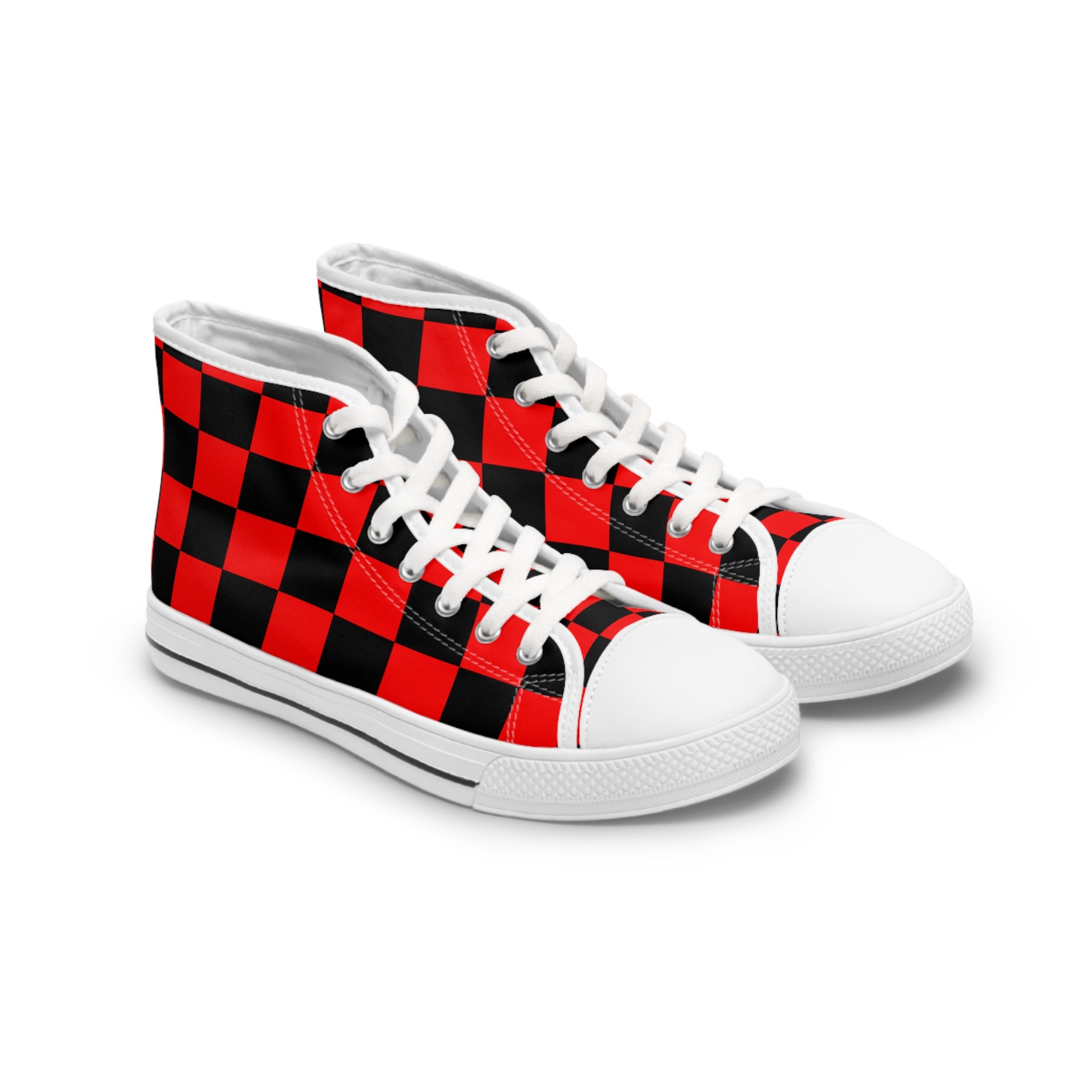 Checkerboard Red and Black Women's High Top Sneakers, Artsulli - Art is Long, Life is Short, Shoes, Size, US 5.5, Color, White sole, , , 24576086543888759648