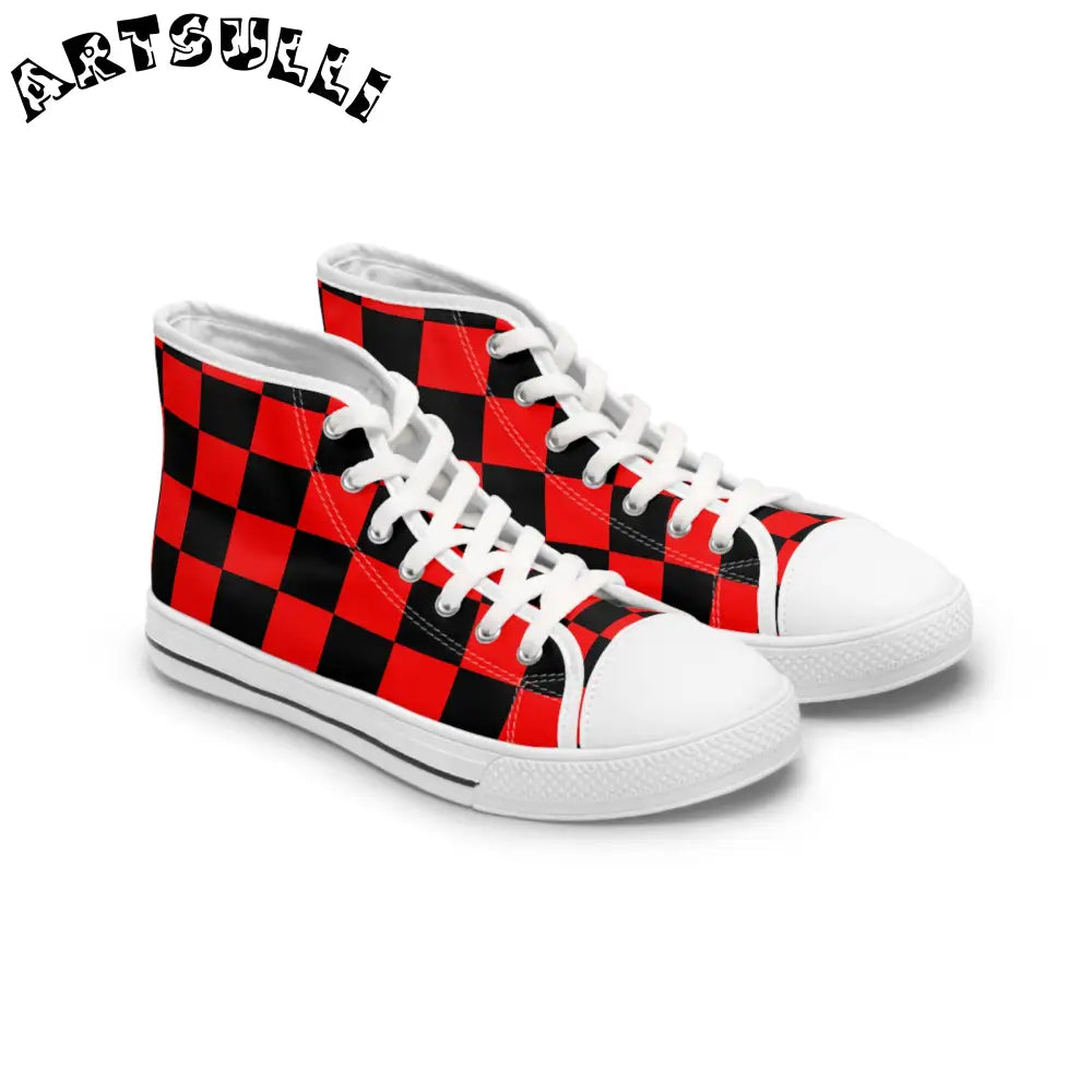 JAKKOUTTHEBXX Checkerboard Red and Black Women’s High Top Sneakers