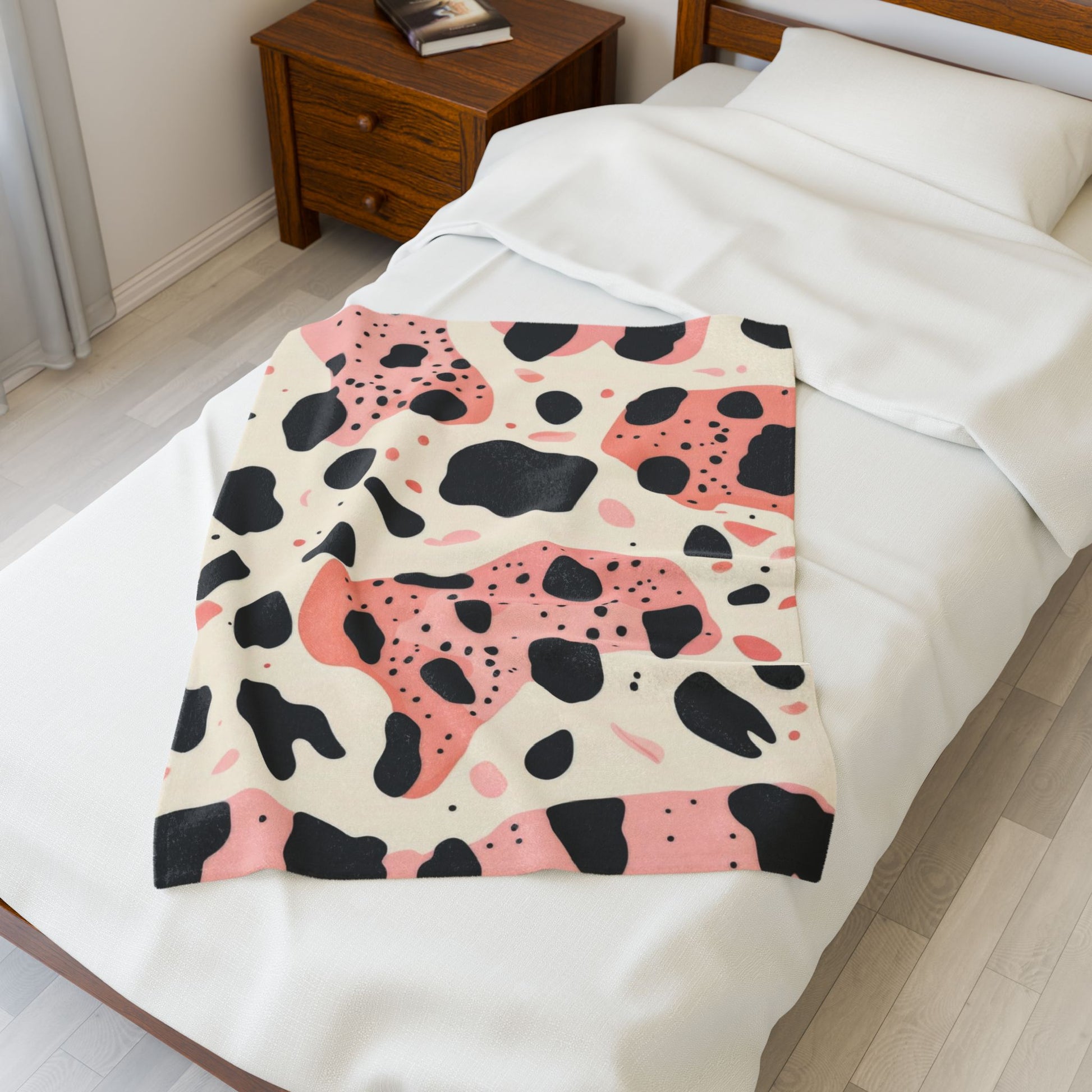 Organic Cow Print Cream and Pink Velveteen Plush Blanket, Artsulli - Art is Long, Life is Short, All Over Prints, , , , , , , 
