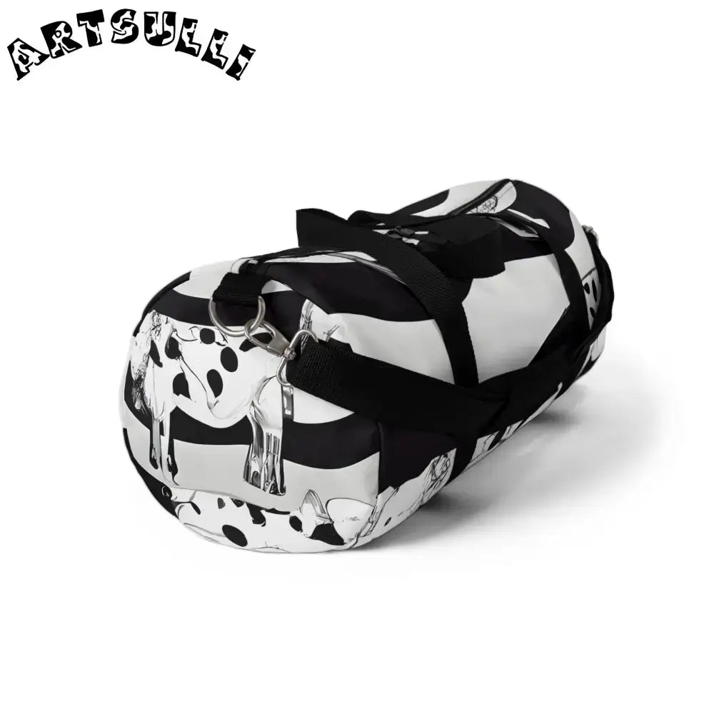 JAKKOUTTHEBXX Black and White Patterned Duffel Bags with Shoulder