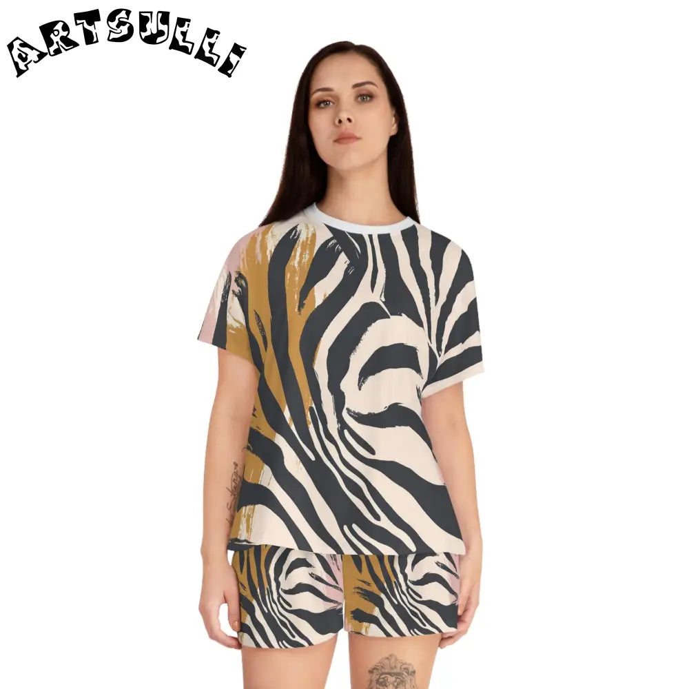 JAKKOUTTHEBXX Art Printed Zebra Short Pajama Set Abstract Animal