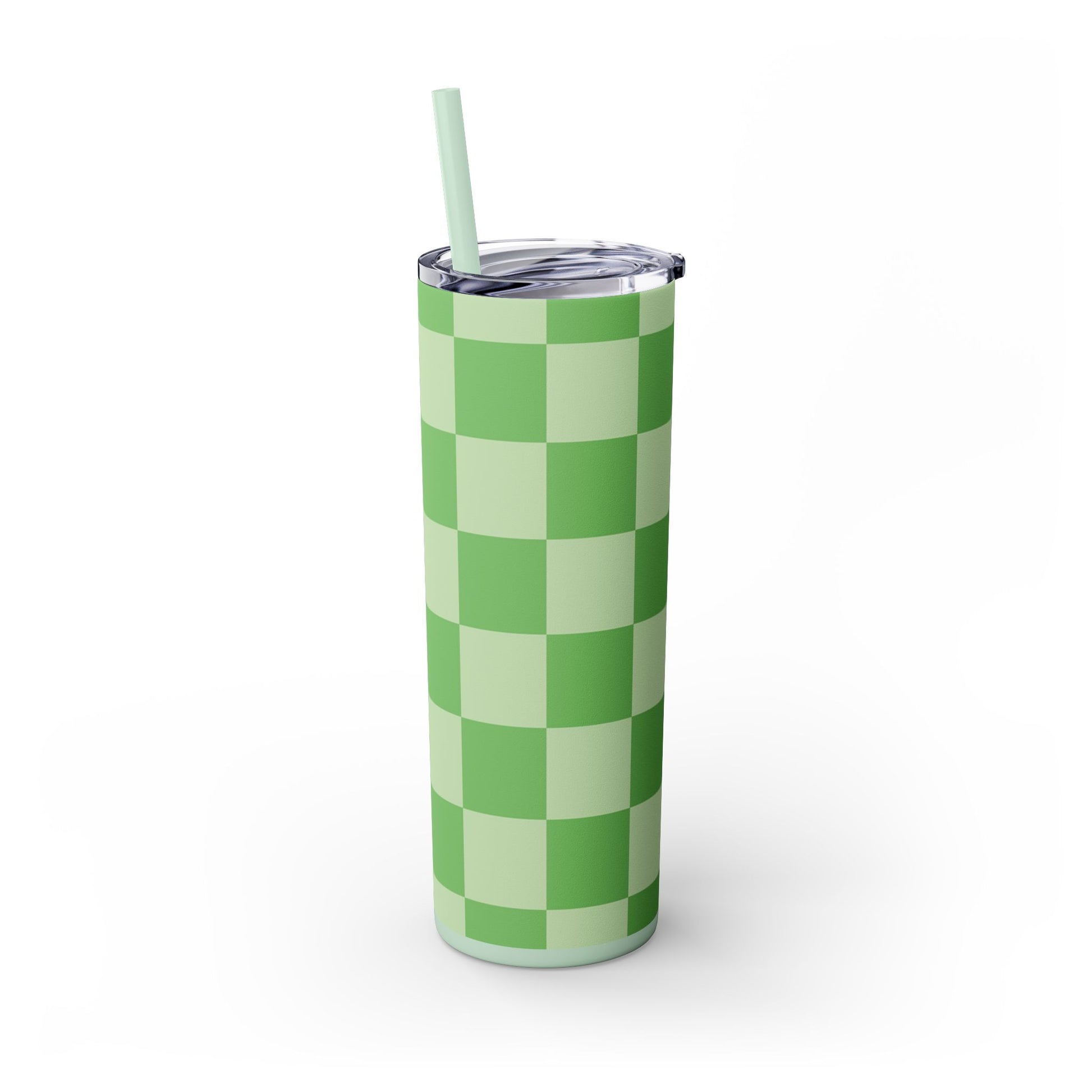Checkerboard Green Skinny Tumbler with Straw, 20oz, Artsulli - Art is Long, Life is Short, Mug, , , , , , , 