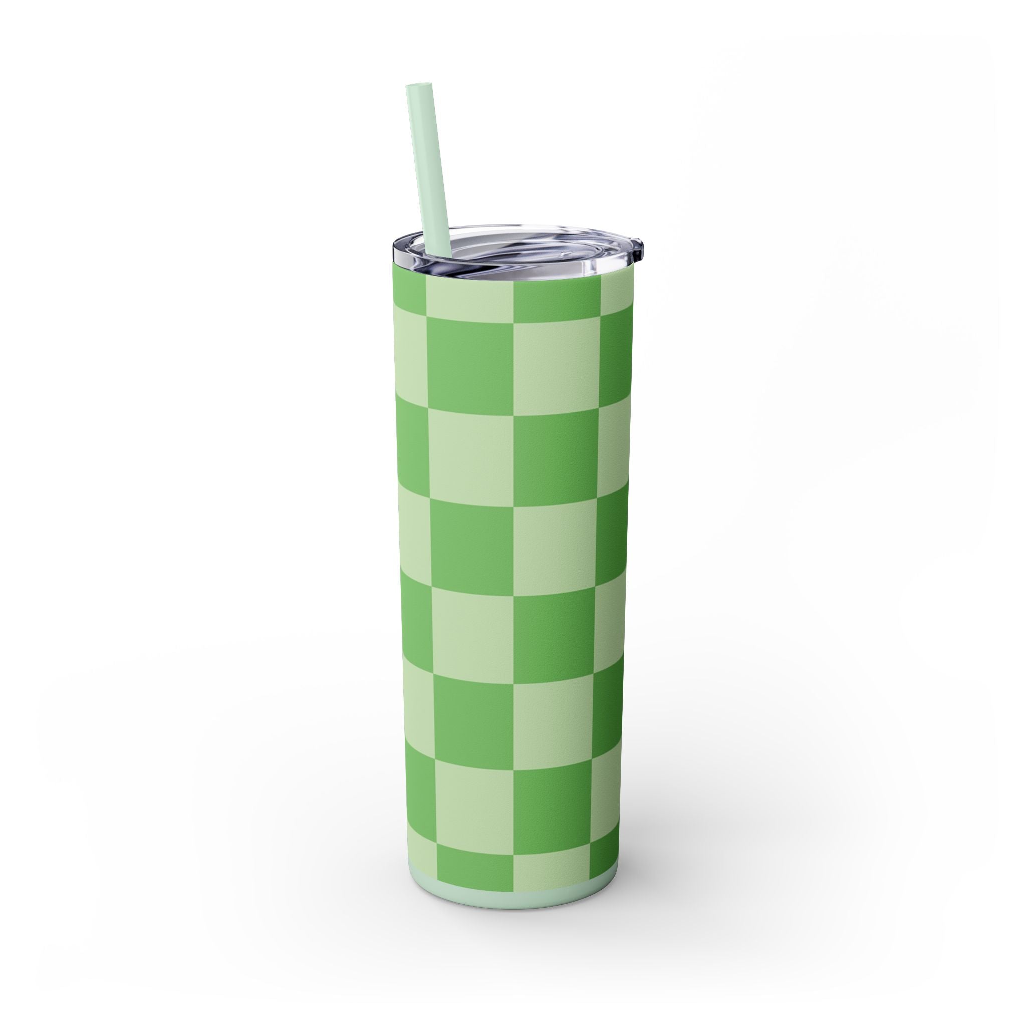 Checkerboard Green Skinny Tumbler with Straw, 20oz, Artsulli - Art is Long, Life is Short, Mug, , , , , , , 