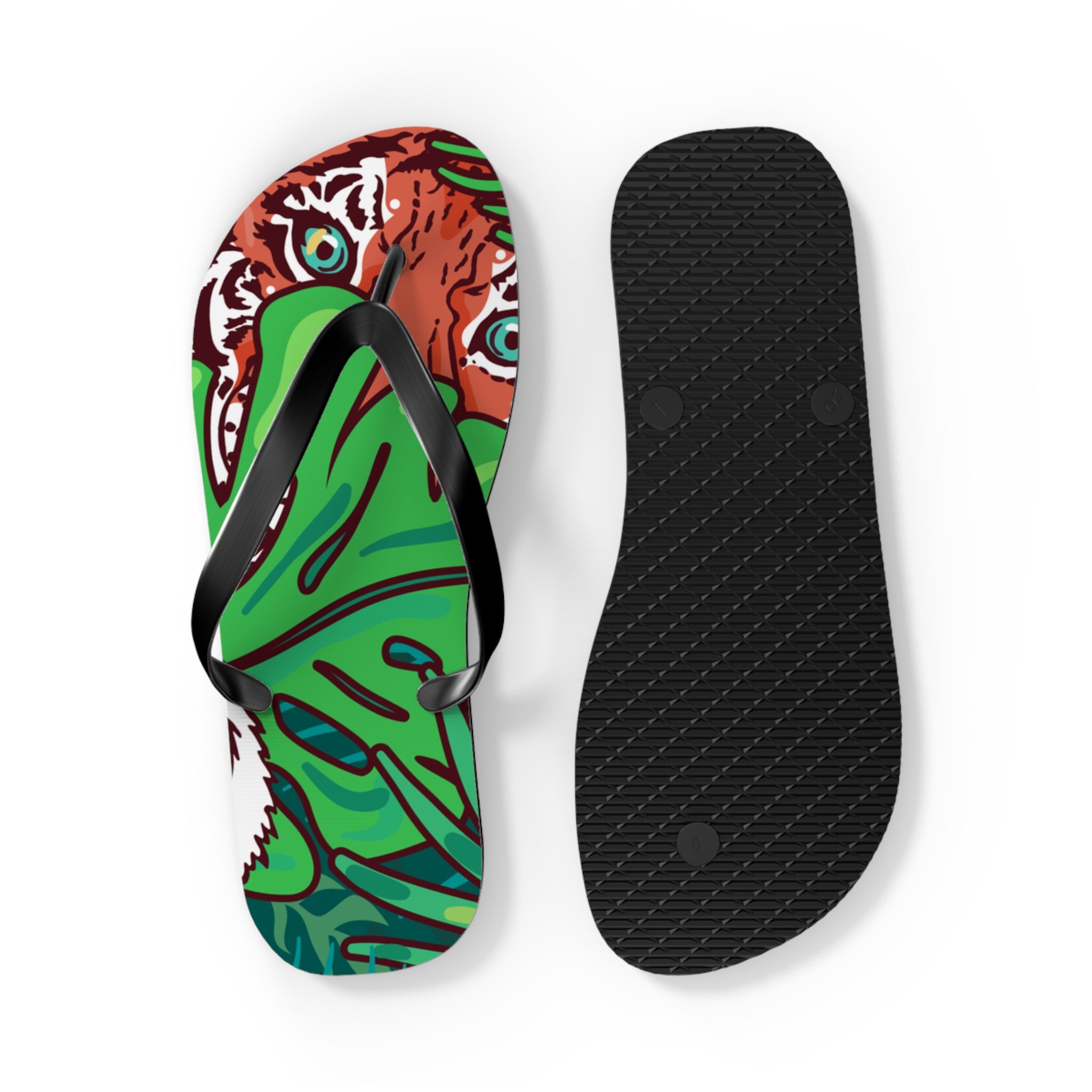 Tropical Jungle Tigers Blue and Green Flip Flops, Artsulli - Art is Long, Life is Short, Shoes, , , , , , , 