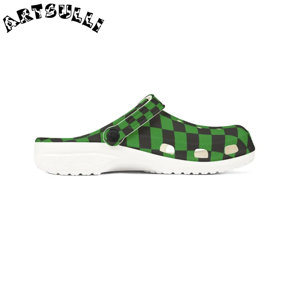 JAKKOUTTHEBXX Checkerboard Green and Black EVA Foam Rubber Shoes