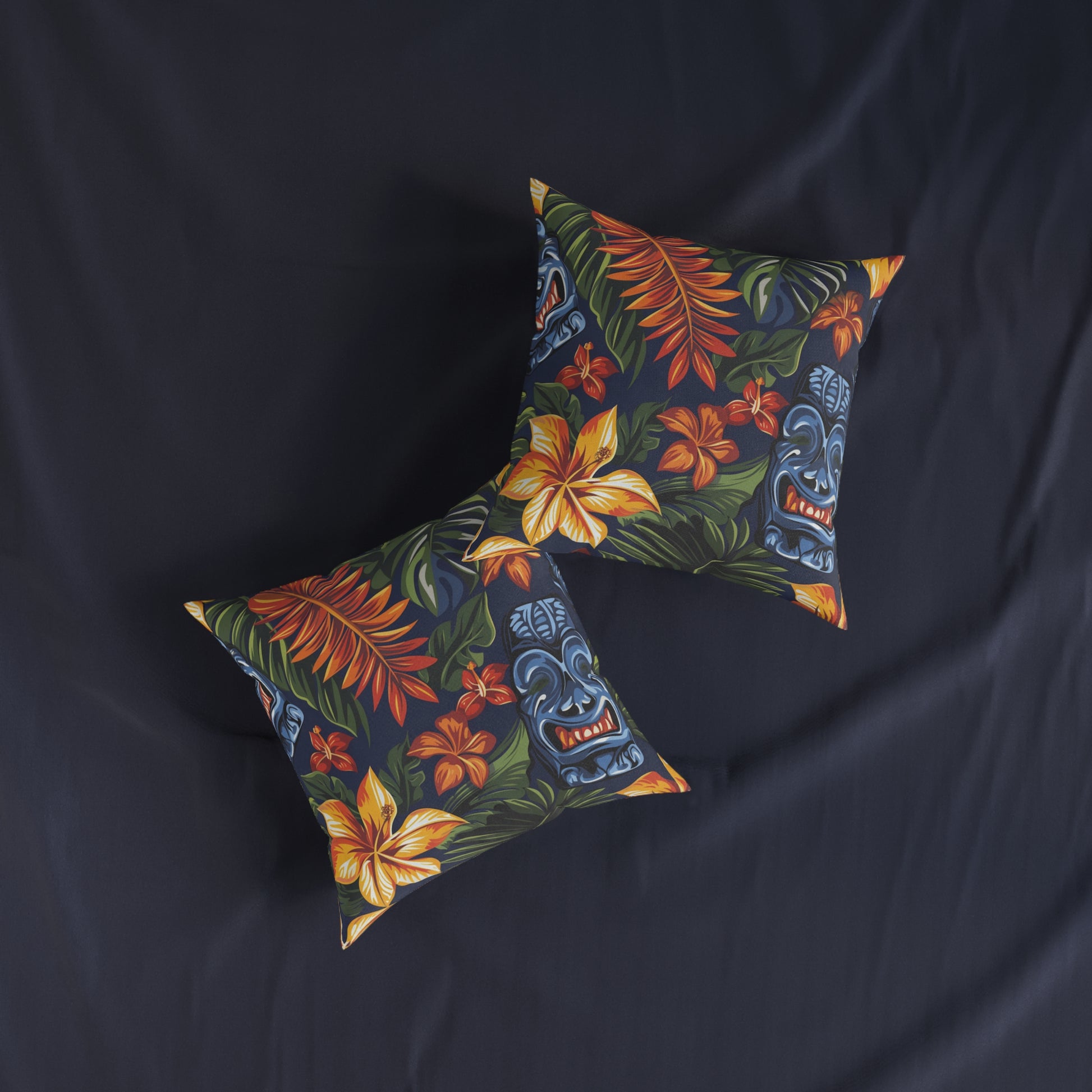 Tiki Bloom Navy Square Pillow, Artsulli - Art is Long, Life is Short, Home Decor, , , , , , , 