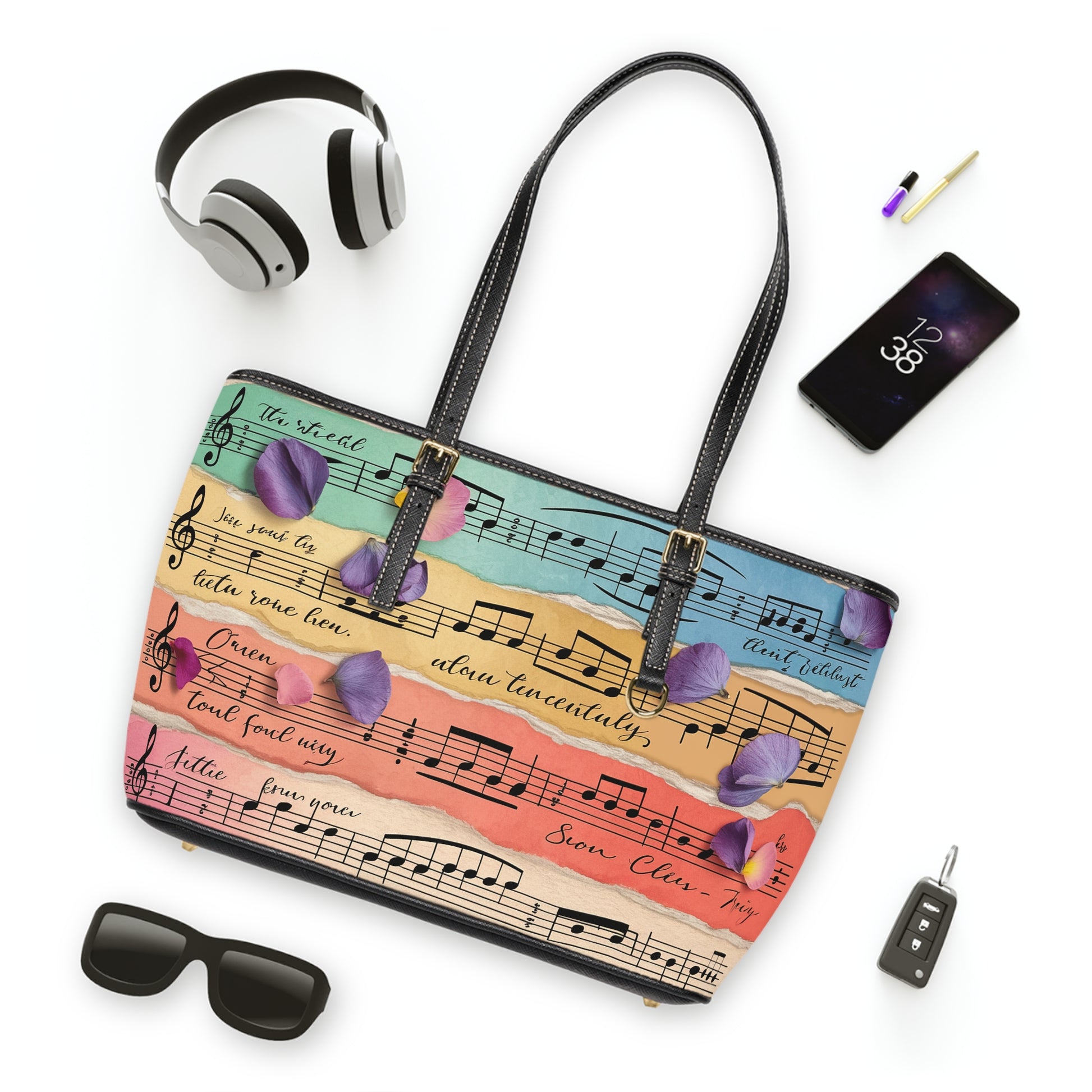 Torn Type Beat Sheet Music Multi-Color PU Leather Shoulder Bag, Artsulli - Art is Long, Life is Short, Bags, , , , , , , 