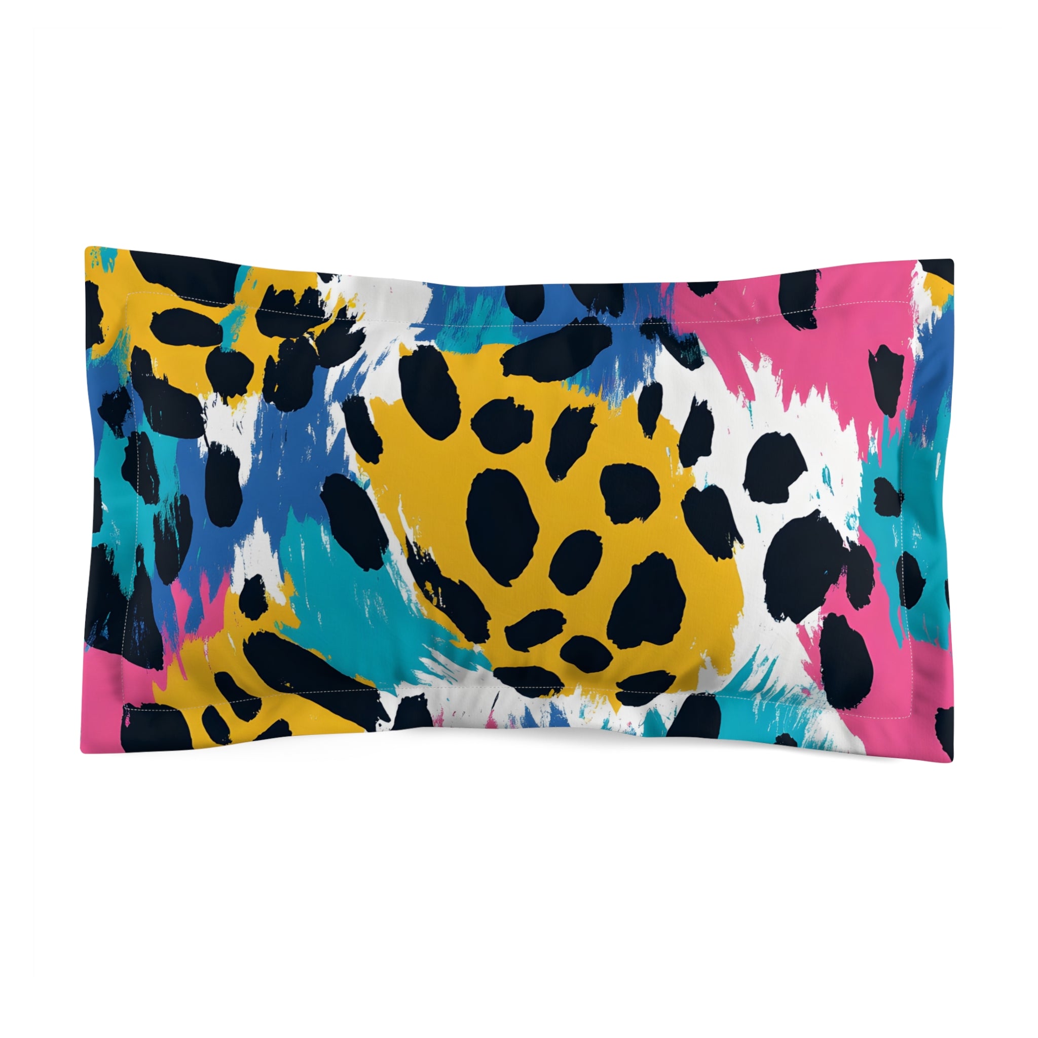 Leopard Print x Paint Brush Strokes Multi-Color Microfiber Pillow Sham, Artsulli - Art is Long, Life is Short, Home Decor, Size, King, , , , , 24517819552112832371