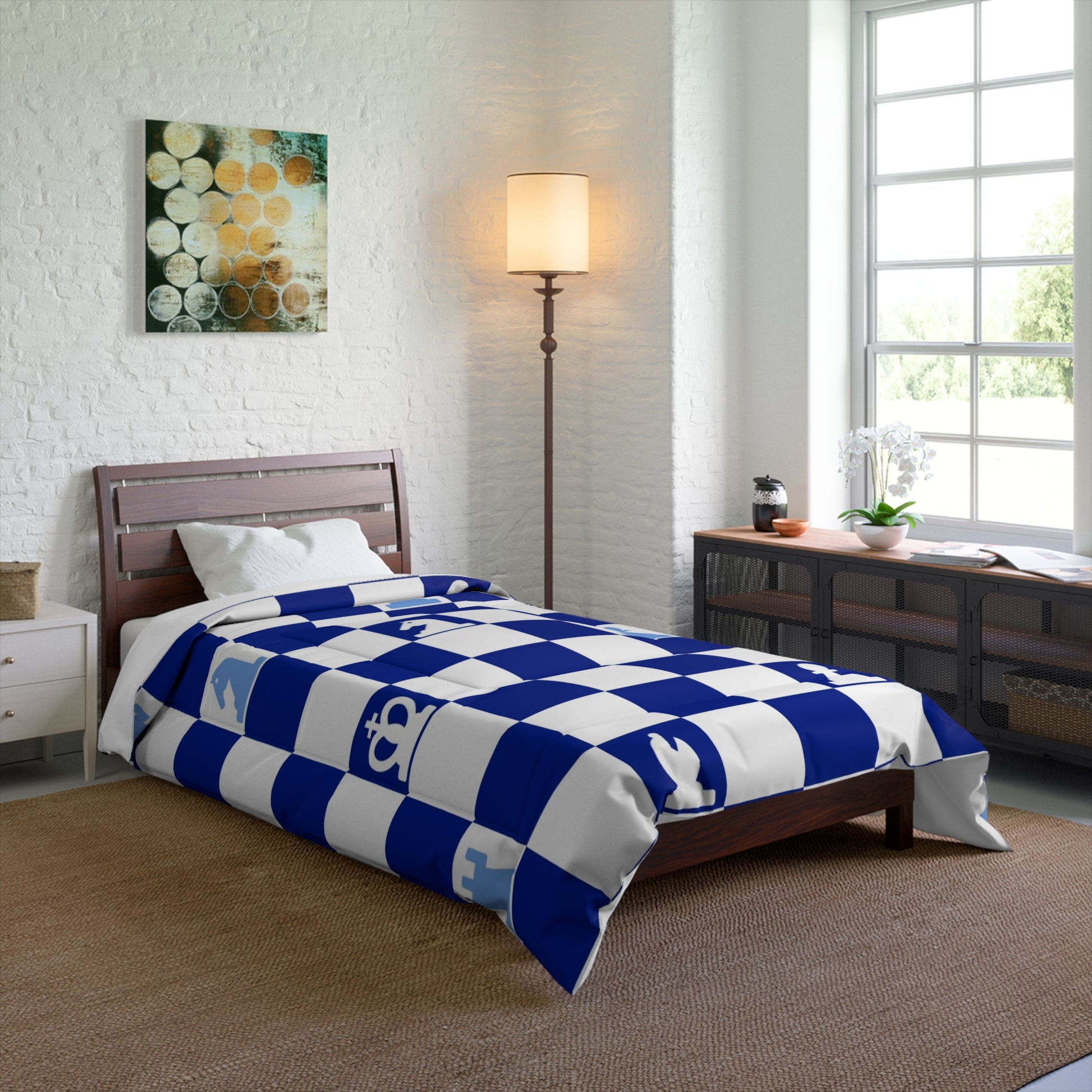 Chessboard Navy Blue Comforter, Artsulli - Art is Long, Life is Short, Home Decor, , , , , , , 