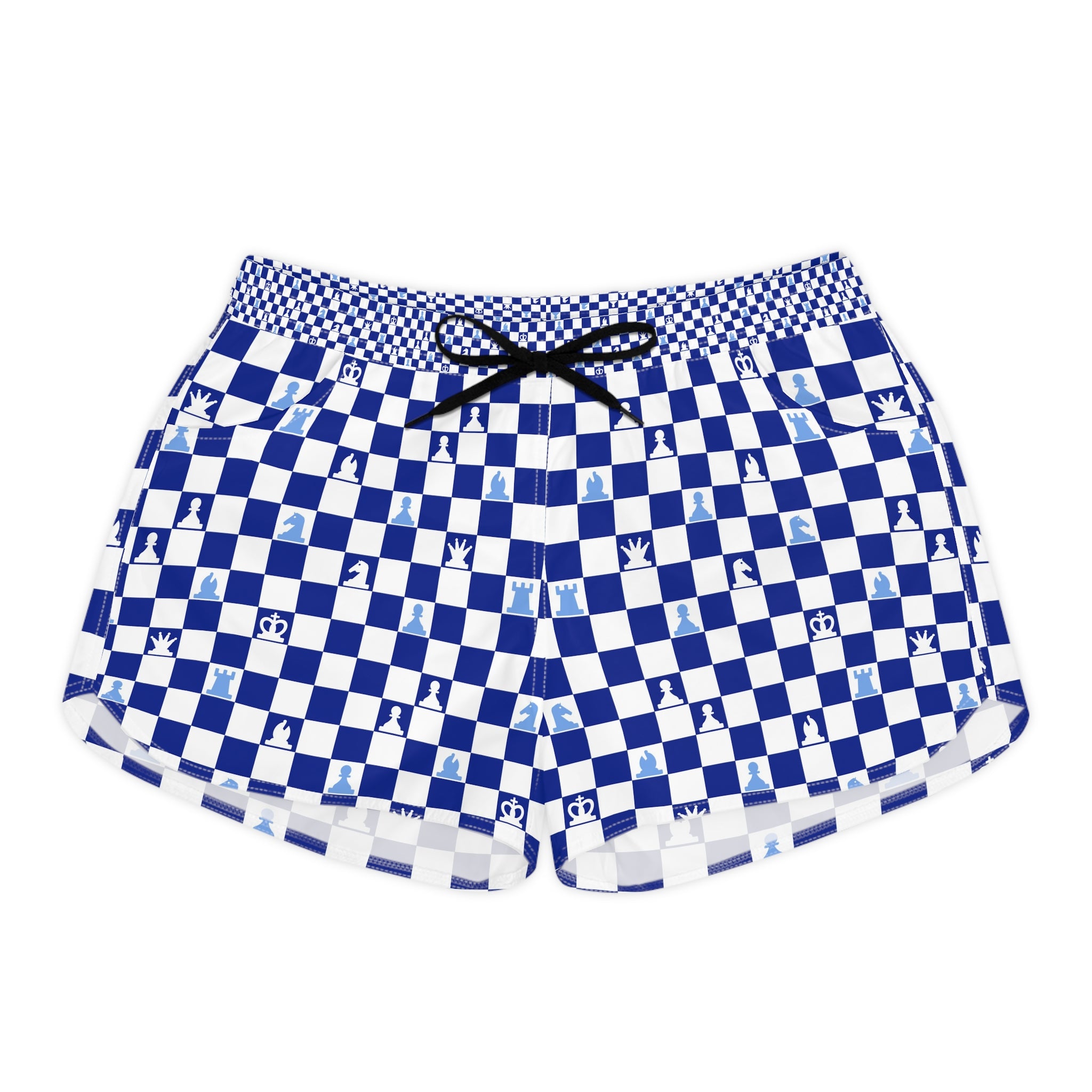 Chessboard II Navy Blue Women's Casual Shorts (AOP), Artsulli - Art is Long, Life is Short, All Over Prints, Size, S, Color, Black drawstring, , , 12780729439622289023