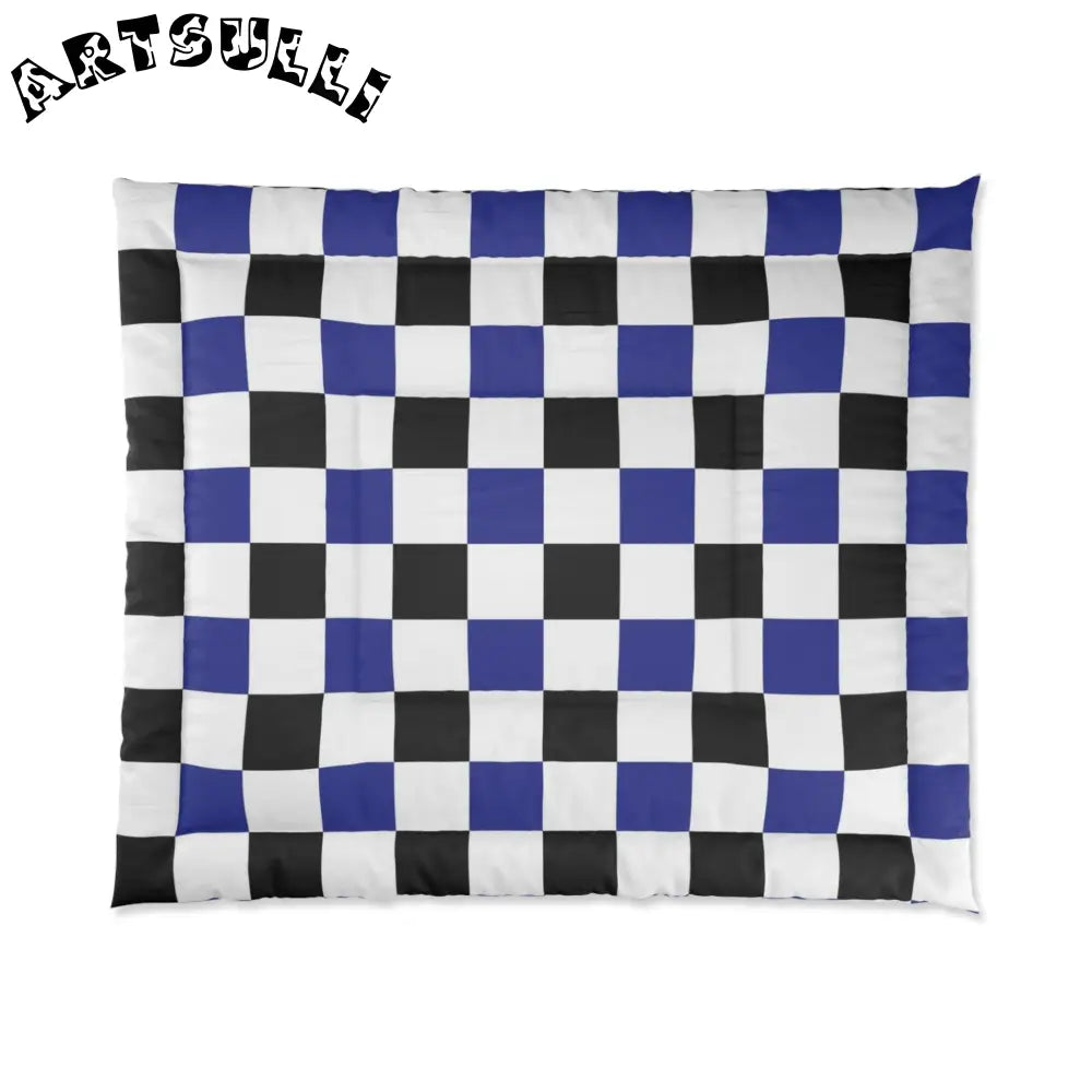 JAKKOUTTHEBXX Checkerboard Blue White and Black Comforter