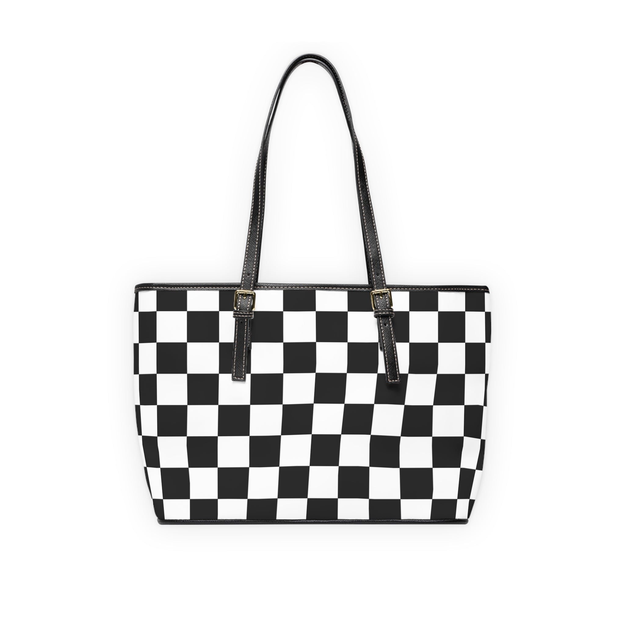Checkerboard White and Black PU Leather Shoulder Bag, Artsulli - Art is Long, Life is Short, Bags, , , , , , , 