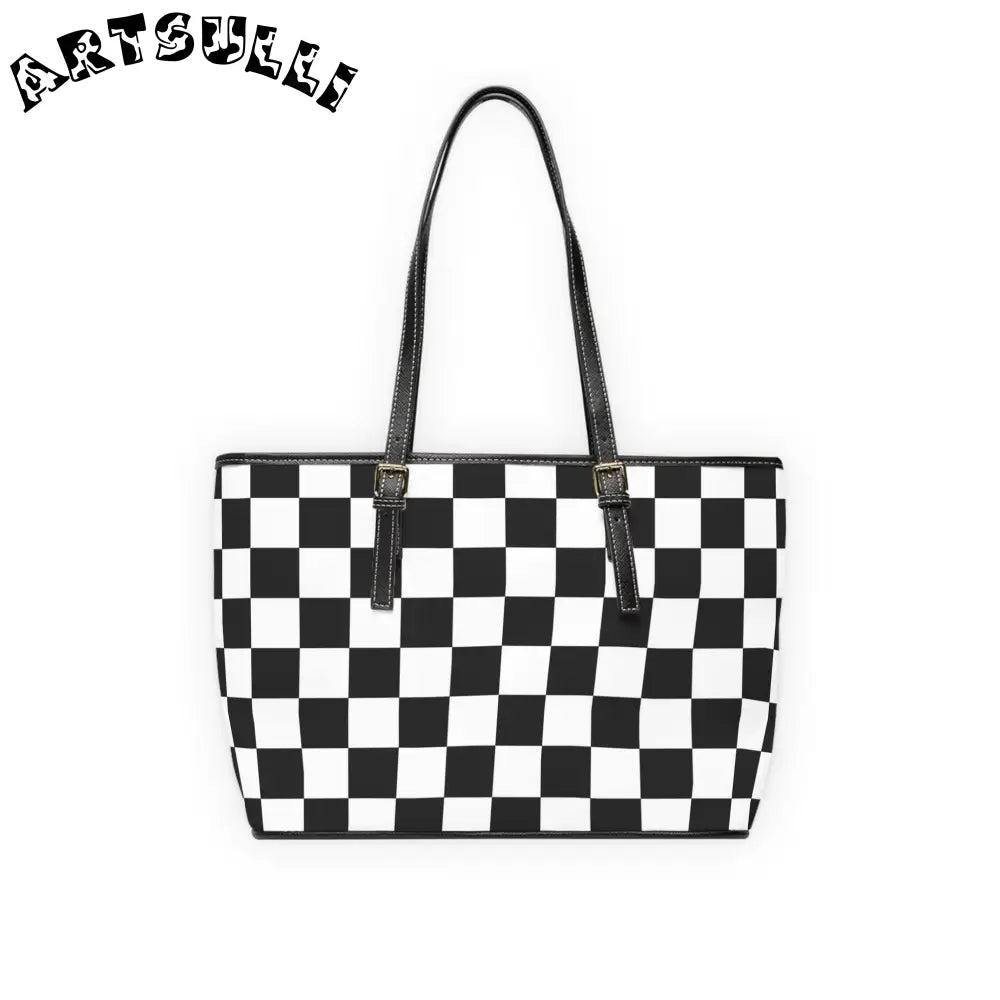 JAKKOUTTHEBXX Checkerboard White and Black PU Leather Shoulder Bag