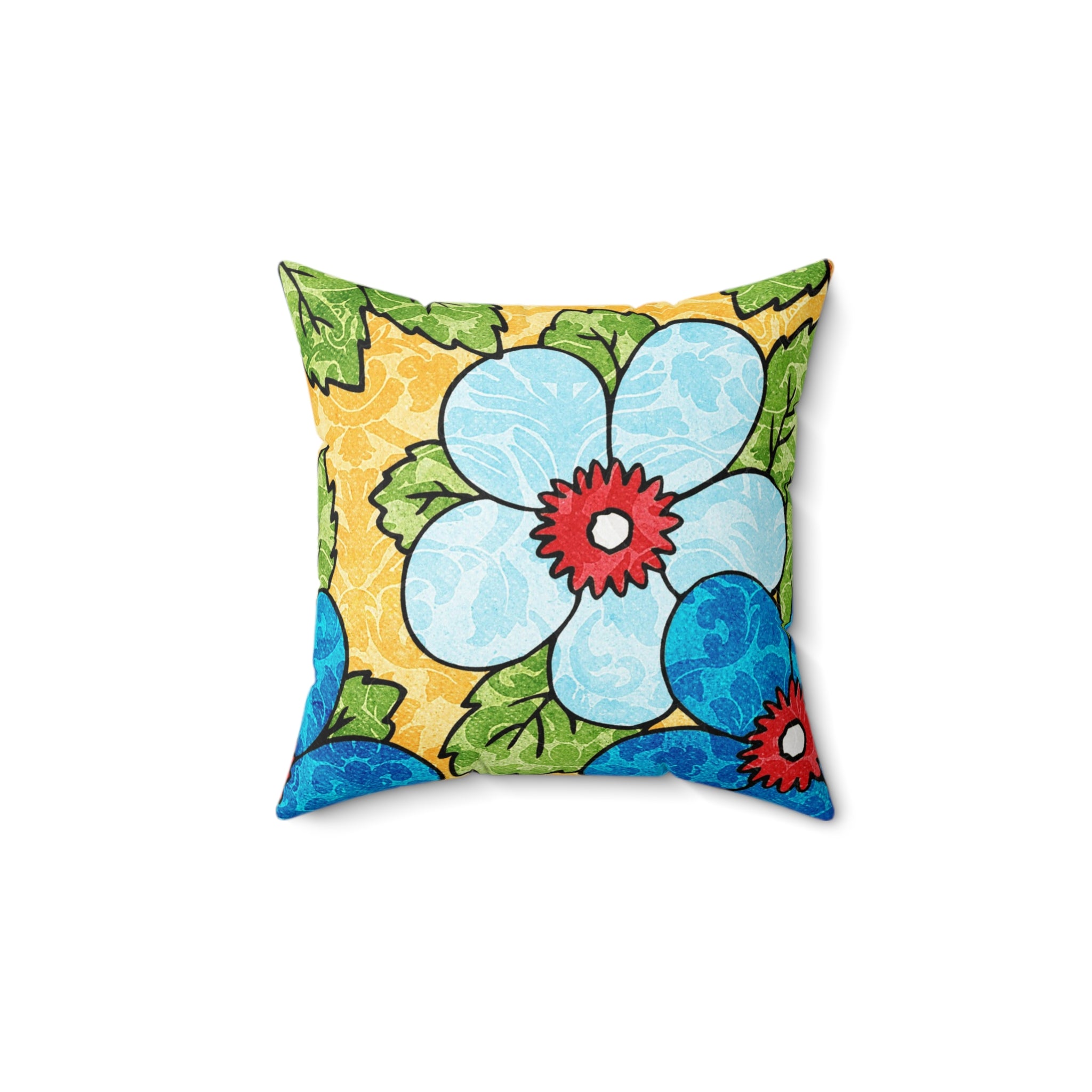 Groovy Yellow Floral Kl Spun Polyester Square Pillow, Artsulli - Art is Long, Life is Short, Home Decor, , , , , , , 