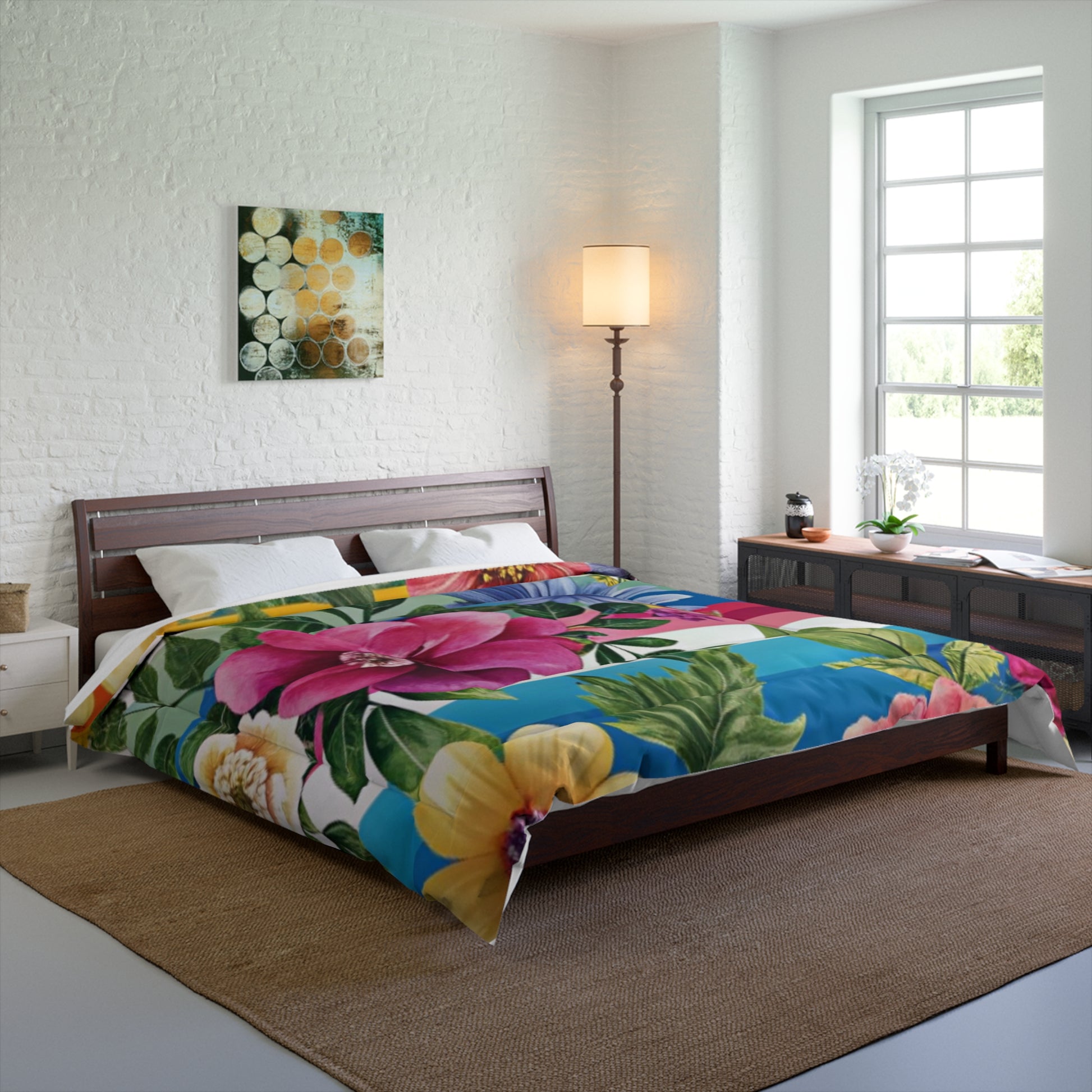 Floral Stripe 4K Comforter, Artsulli - Art is Long, Life is Short, Home Decor, , , , , , , 