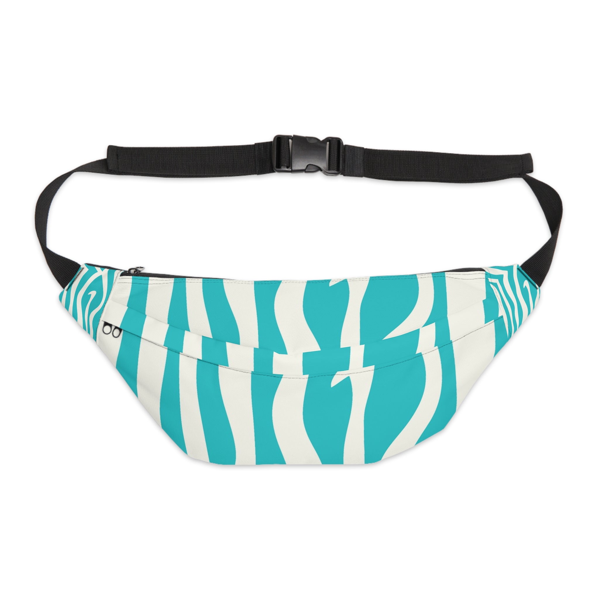 Melting Zebra Stripes Turquoise and White Large Fanny Pack, Artsulli - Art is Long, Life is Short, Bags, Size, 8" × 9" × 4'', , , , , 73131886351457