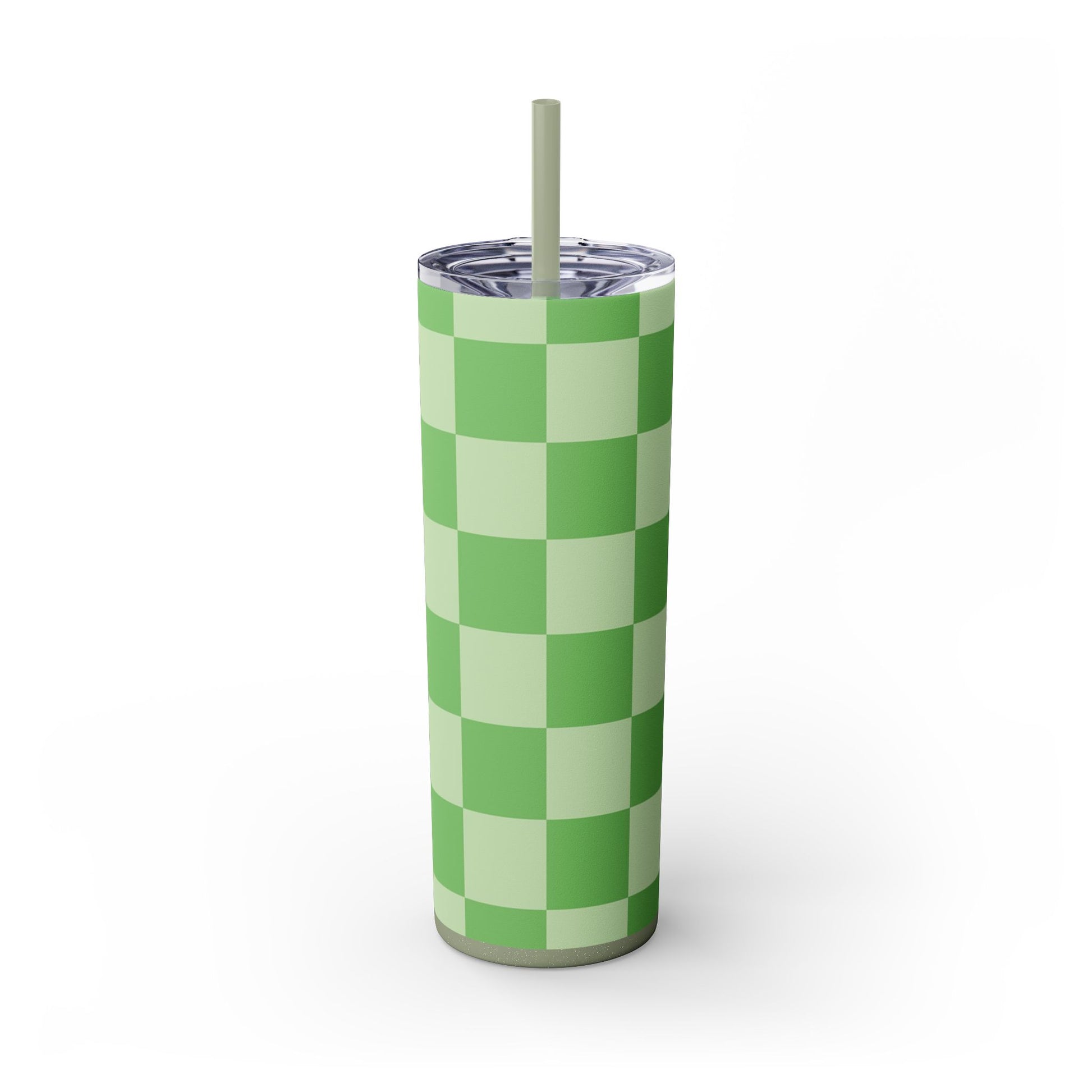 Checkerboard Green Skinny Tumbler with Straw, 20oz, Artsulli - Art is Long, Life is Short, Mug, Finish, Glossy, Color, Glitter Seascape, Size, 20oz, 32425452467366651430