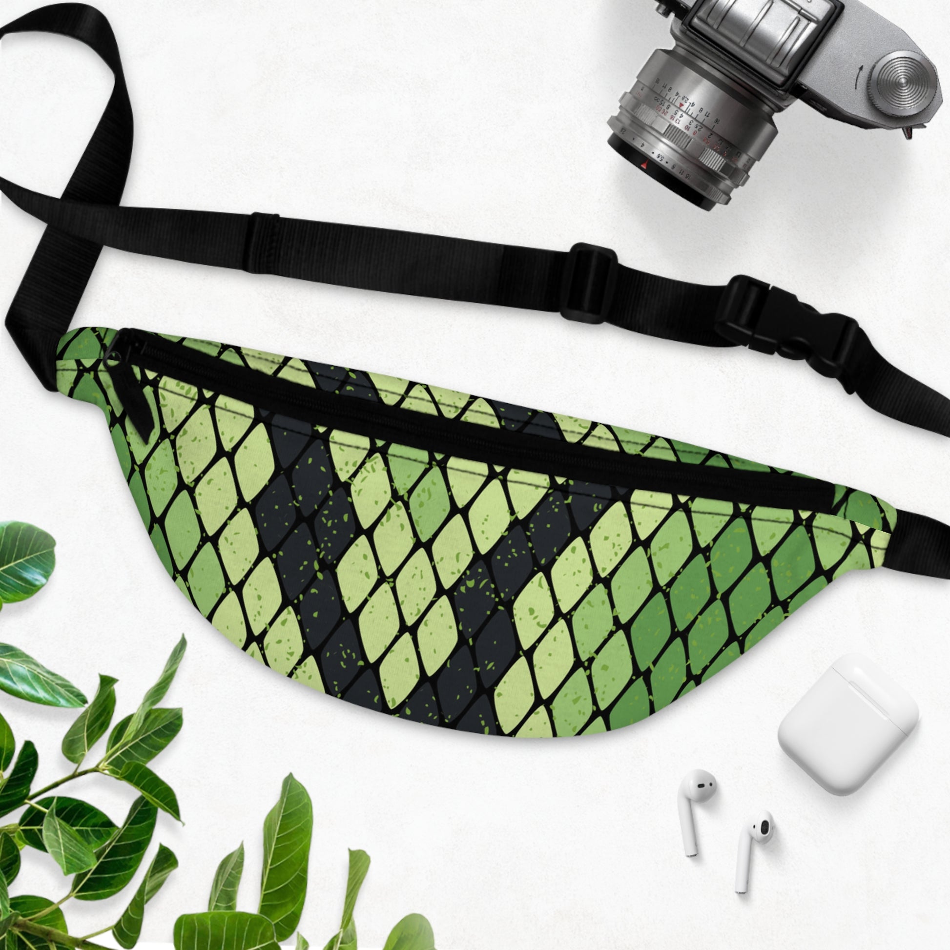 Snake Skin Green and Black Fanny Pack, Artsulli - Art is Long, Life is Short, Bags, , , , , , , 