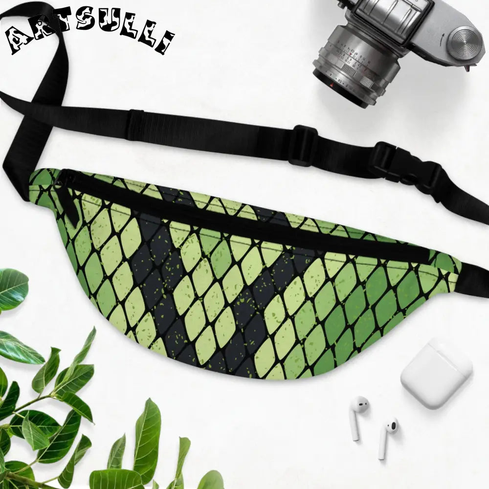 JAKKOUTTHEBXX Snake Skin Green and Black Fanny Pack JAKKOUTTHEBXX