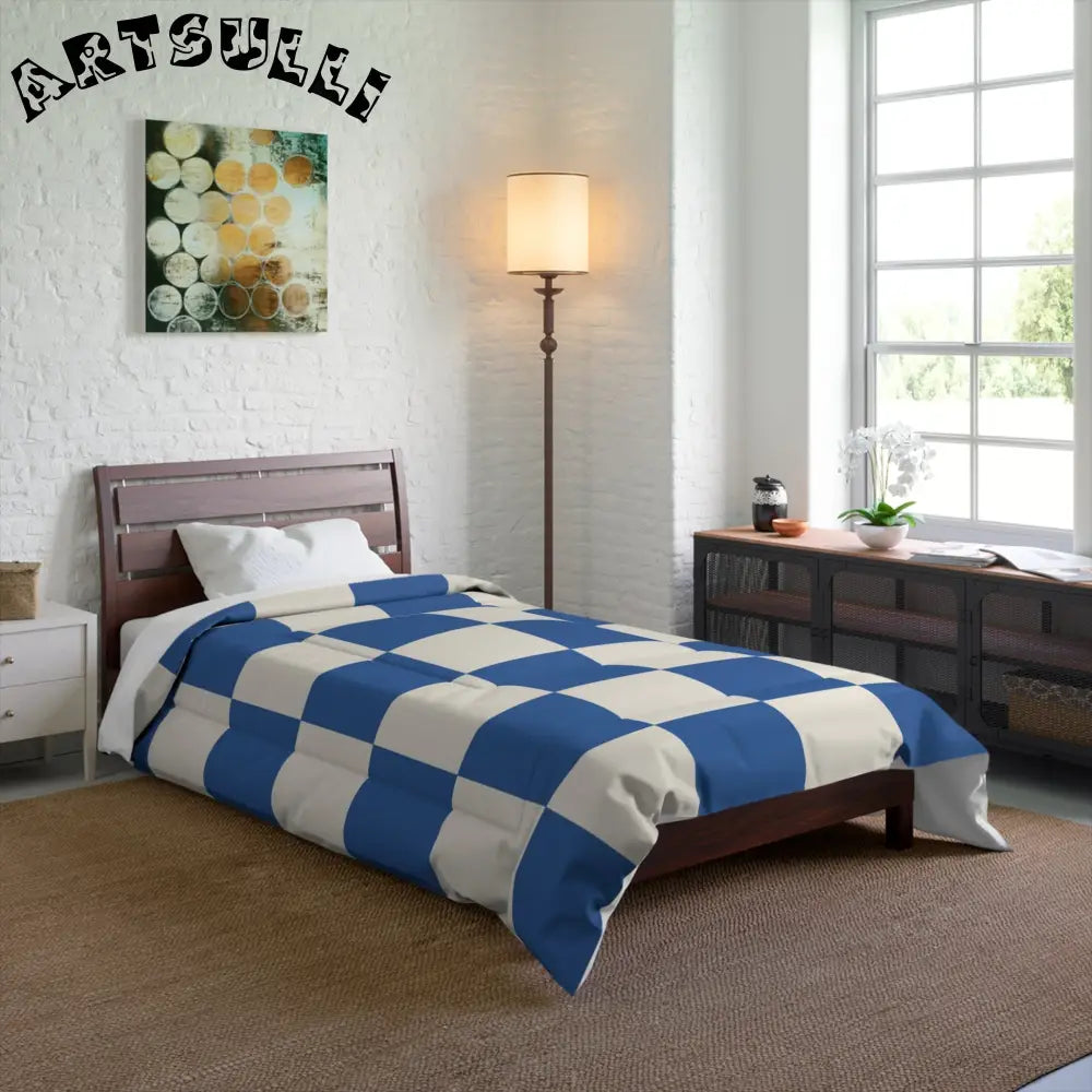 JAKKOUTTHEBXX Checkerboard Blue Comforter JAKKOUTTHEBXX Artsulli
