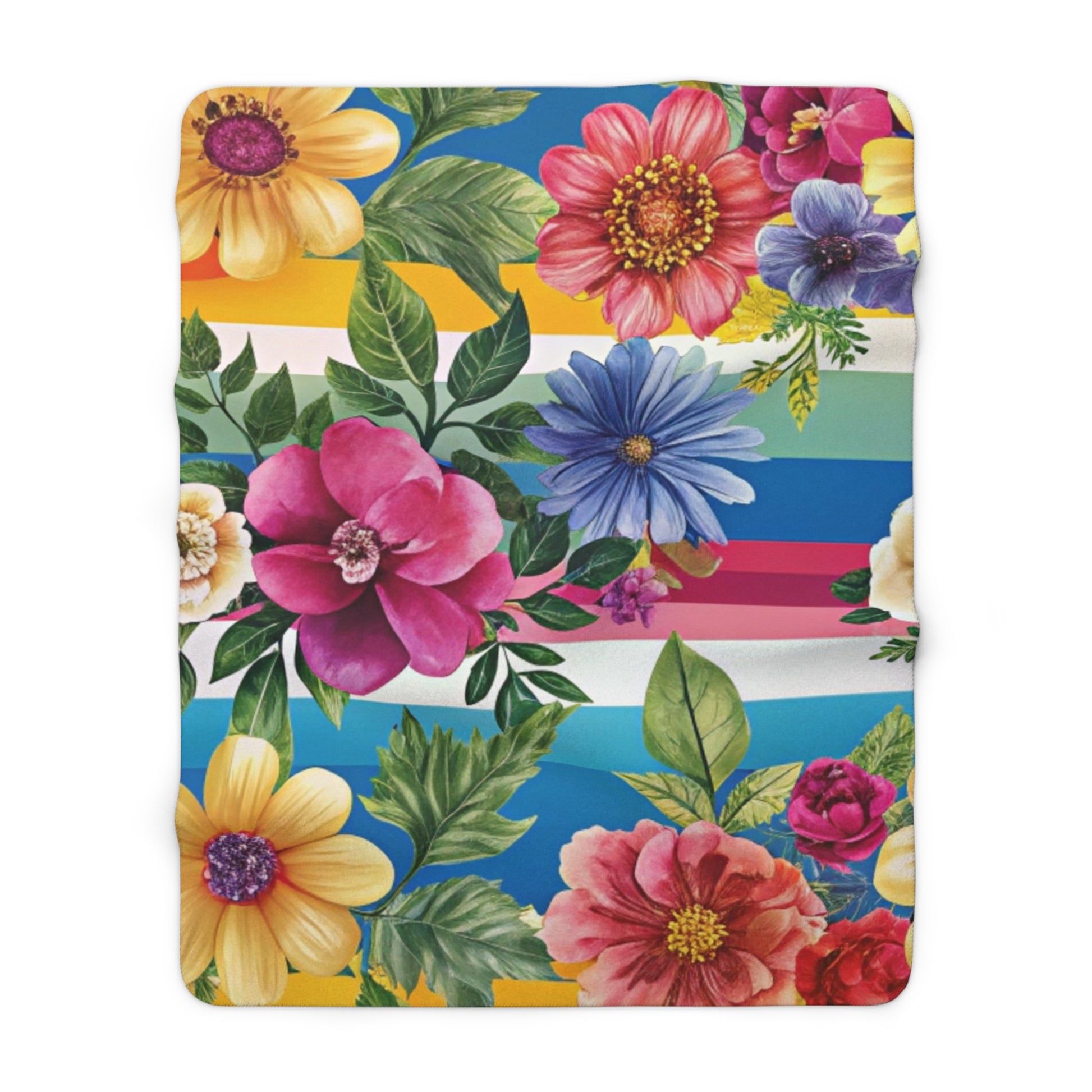 Floral Stripe 4K Sherpa Fleece Blanket, Artsulli - Art is Long, Life is Short, Home Decor, Size, 60" × 80", , , , , 85427990921993764785
