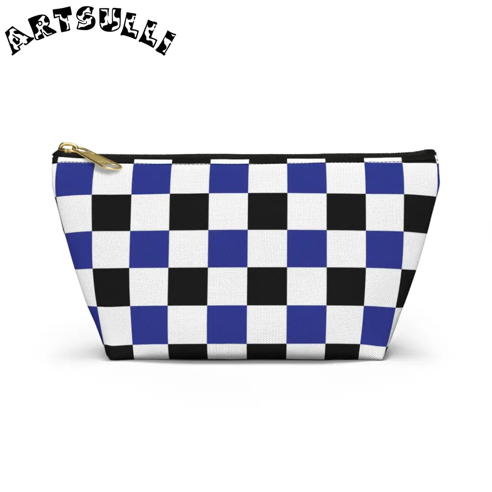 JAKKOUTTHEBXX Checkerboard Blue White and Black Accessory Pouch w