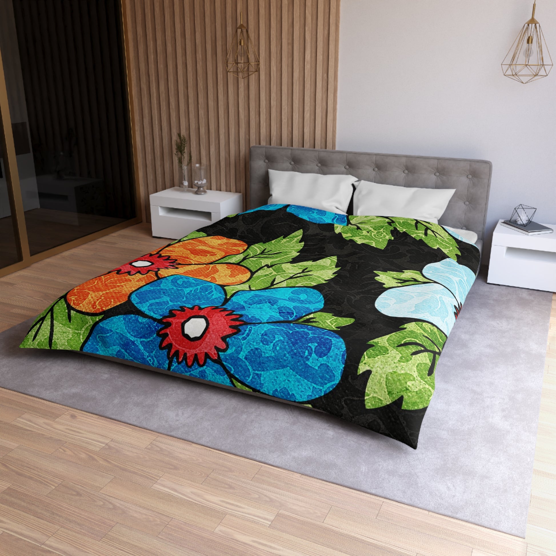 Groovy Black Floral Kl Microfiber Duvet Cover, Artsulli - Art is Long, Life is Short, Home Decor, , , , , , , 