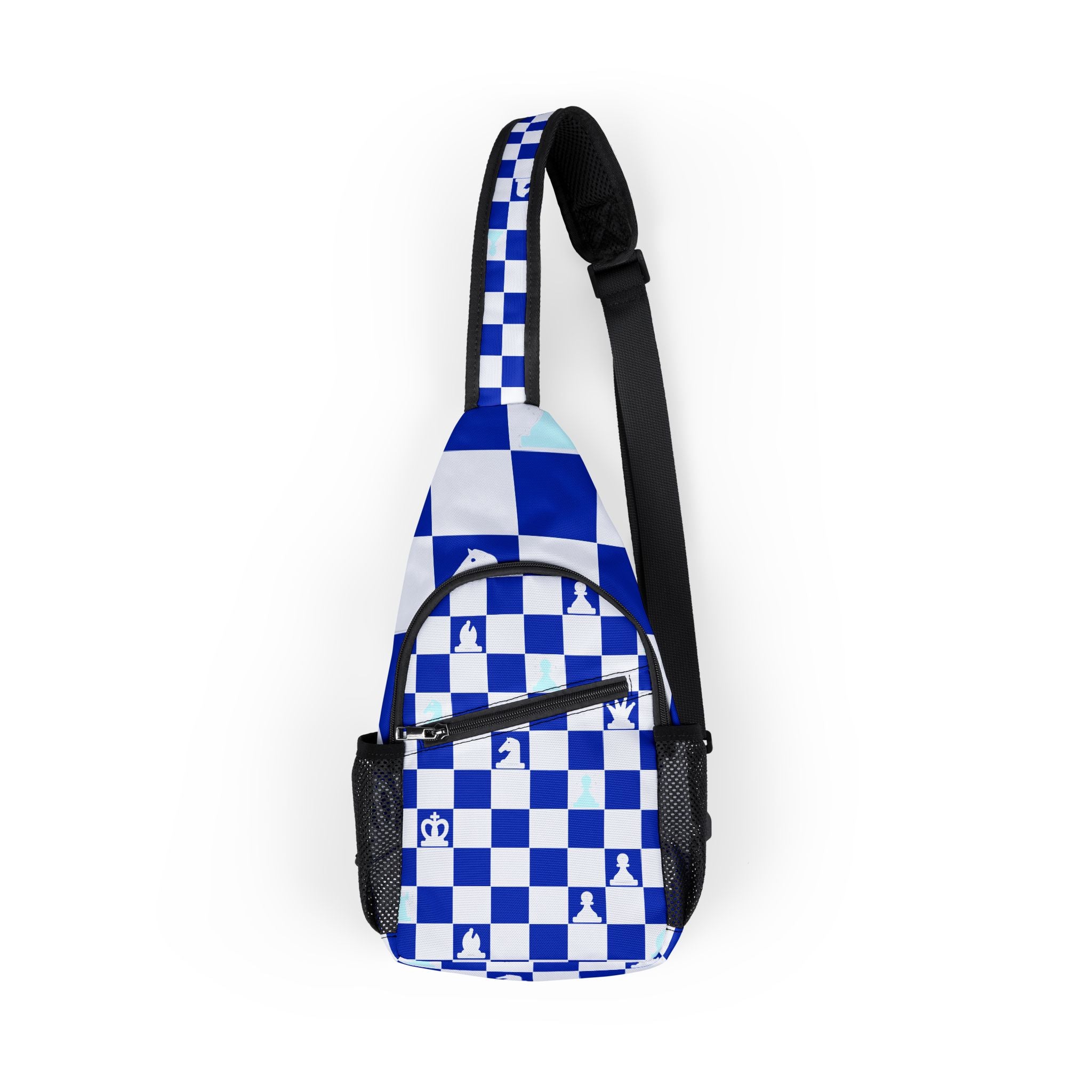 Chessboard Navy Blue Chest Bag (AOP), Artsulli - Art is Long, Life is Short, Bags, Size, One size, , , , , 88186214996470299059