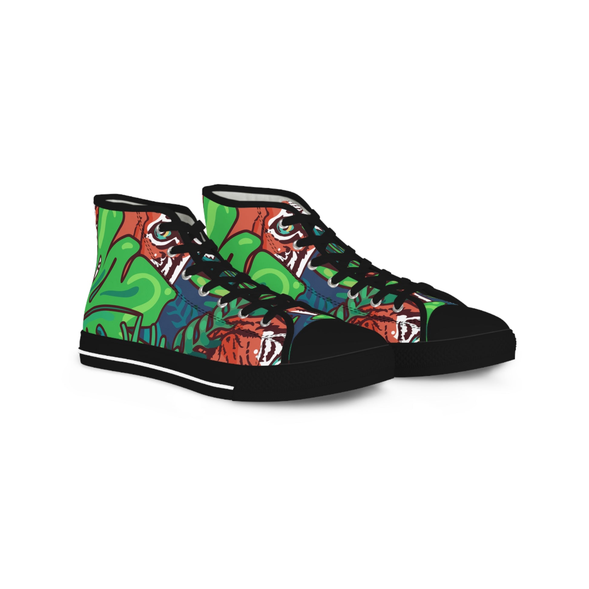 Tropical Jungle Tigers Green and Blue Men's High Top Sneakers, Artsulli - Art is Long, Life is Short, Shoes, Size, US 5, Color, Black sole, , , 14629247215577