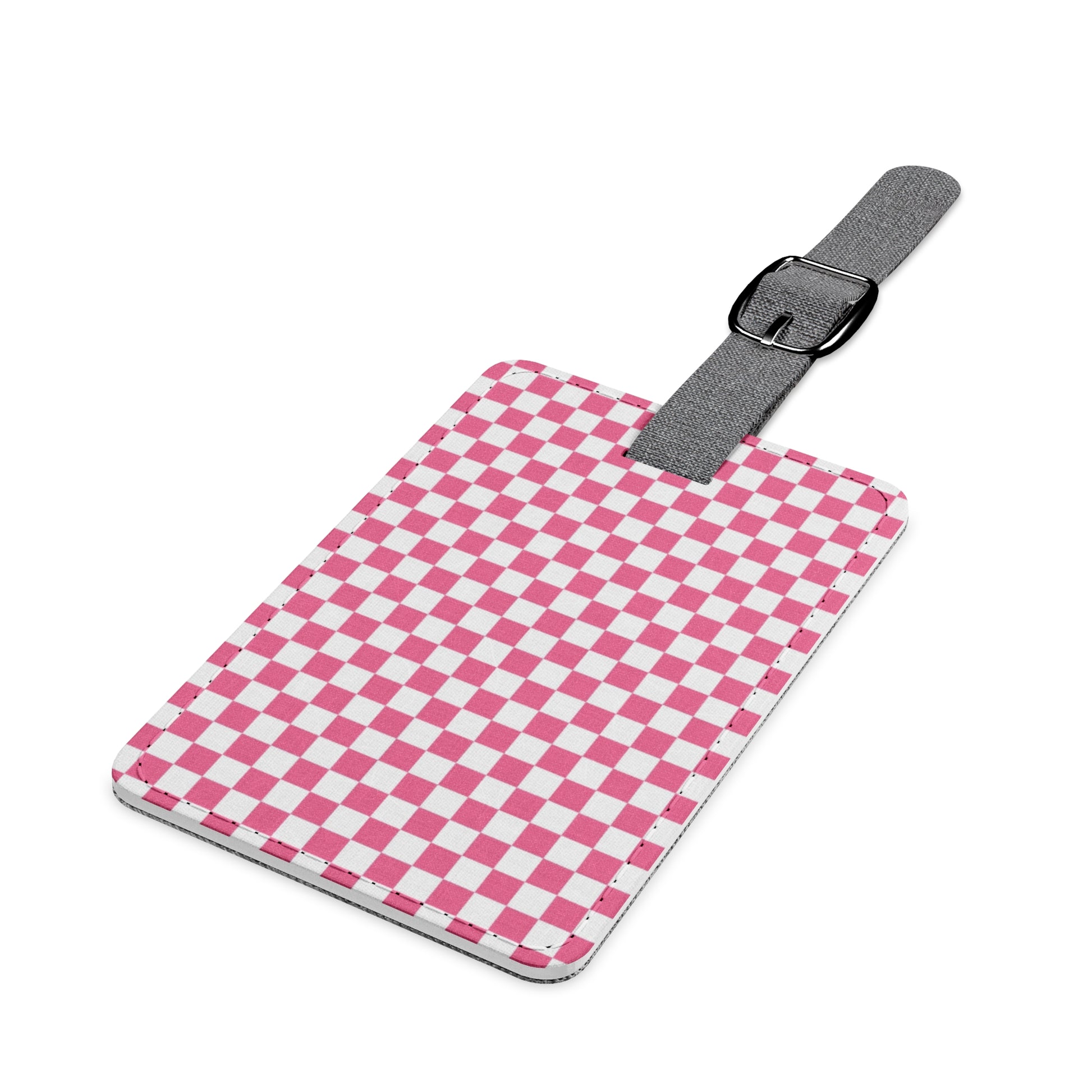 Yuyushiki Pink Check Saffiano Polyester Luggage Tag, Rectangle, Artsulli - Art is Long, Life is Short, Accessories, , , , , , , 