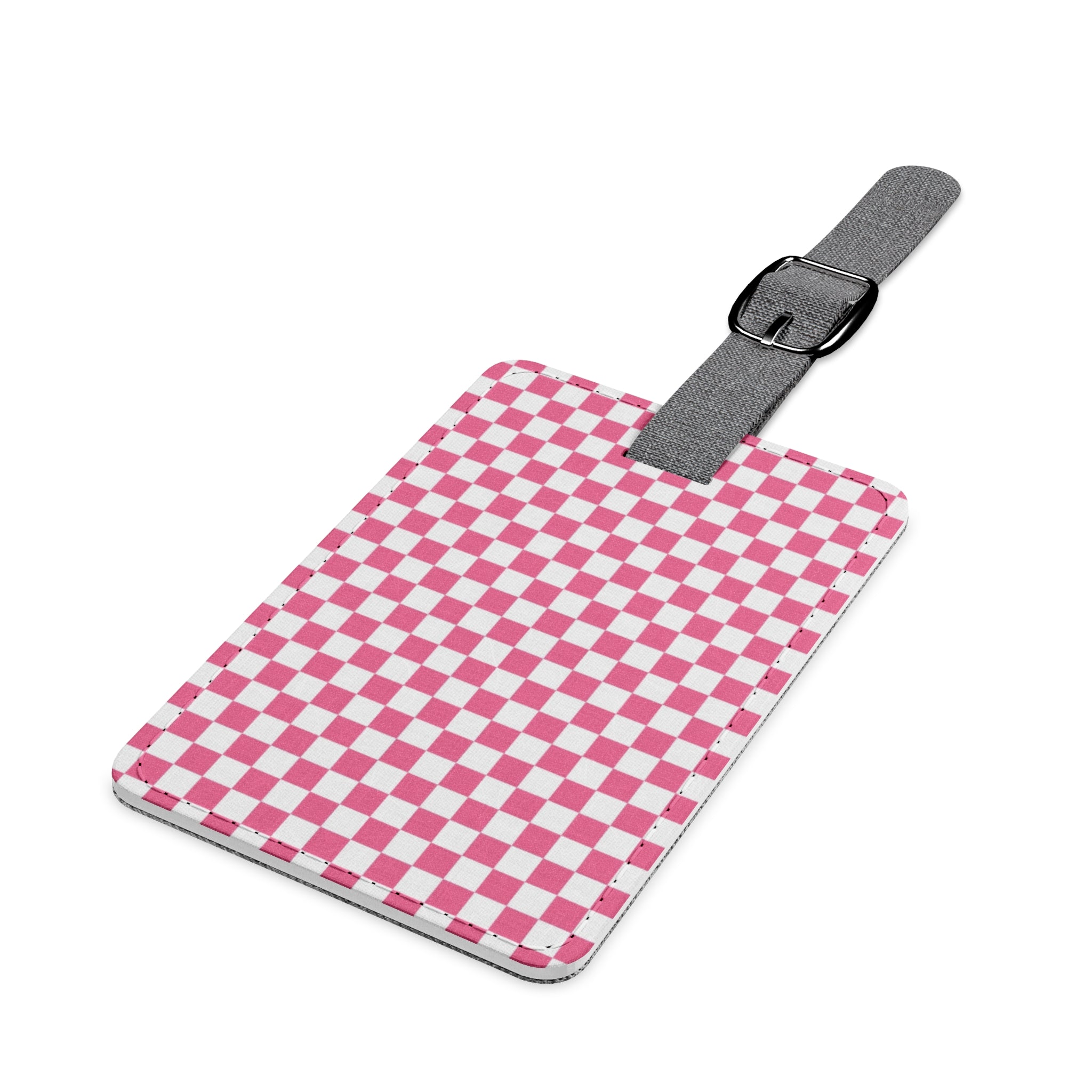 Yuyushiki Pink Check Saffiano Polyester Luggage Tag, Rectangle, Artsulli - Art is Long, Life is Short, Accessories, , , , , , , 
