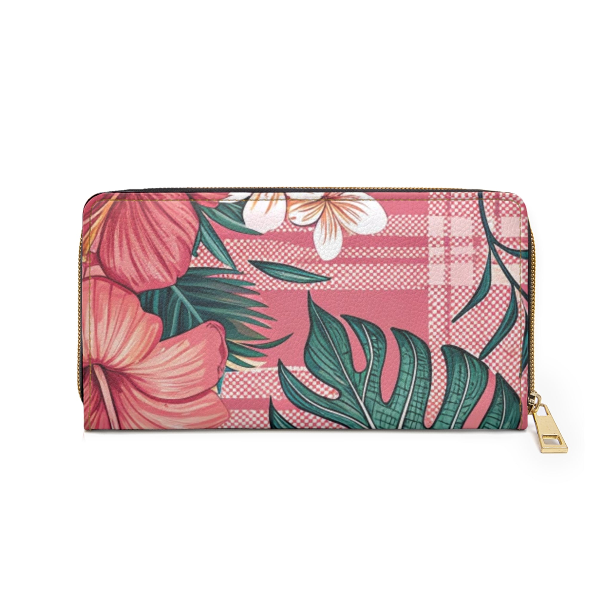 Plaid x Floral Burgundy and Green Zipper Wallet, Artsulli - Art is Long, Life is Short, Accessories, , , , , , , 
