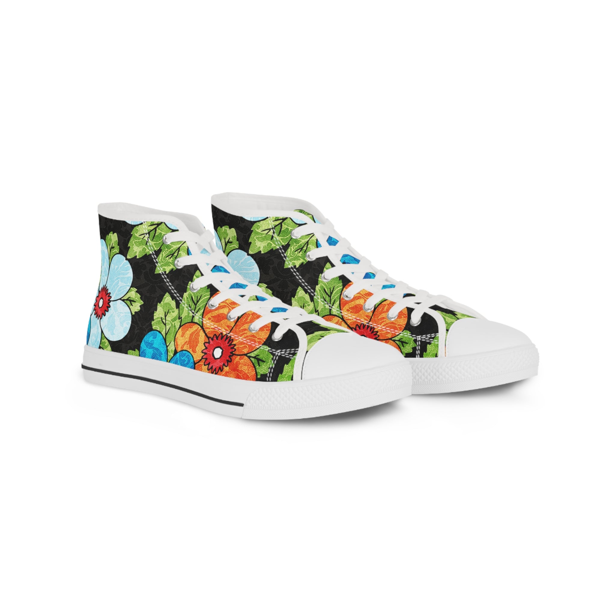 Groovy Black Floral Kl II Men's High Top Sneakers, Artsulli - Art is Long, Life is Short, Shoes, Size, US 5, Color, White sole, , , 85524877304570619695